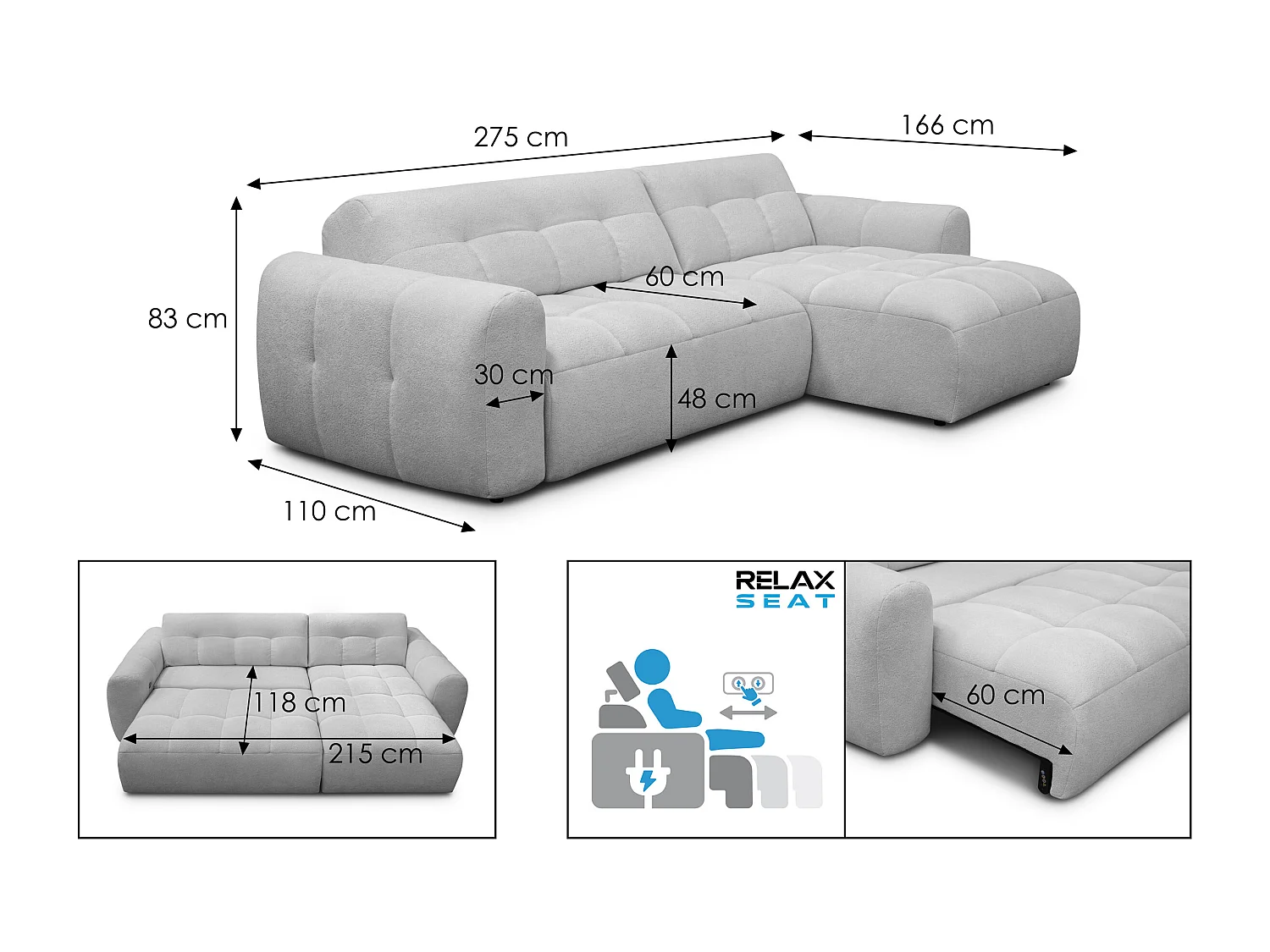 Ecksofa 4-Sitzer rechts LUMERO, taupe
