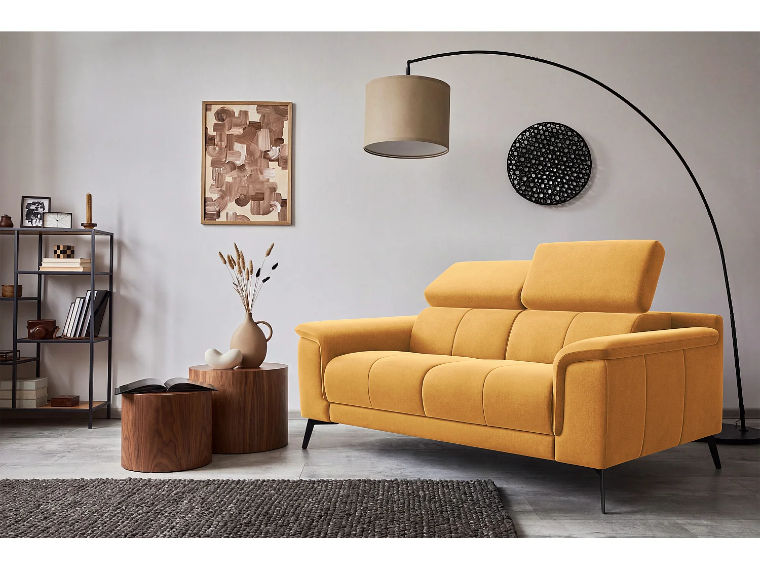 Sofa 2-Sitzer FIERO, Gelber Veloursstoff
