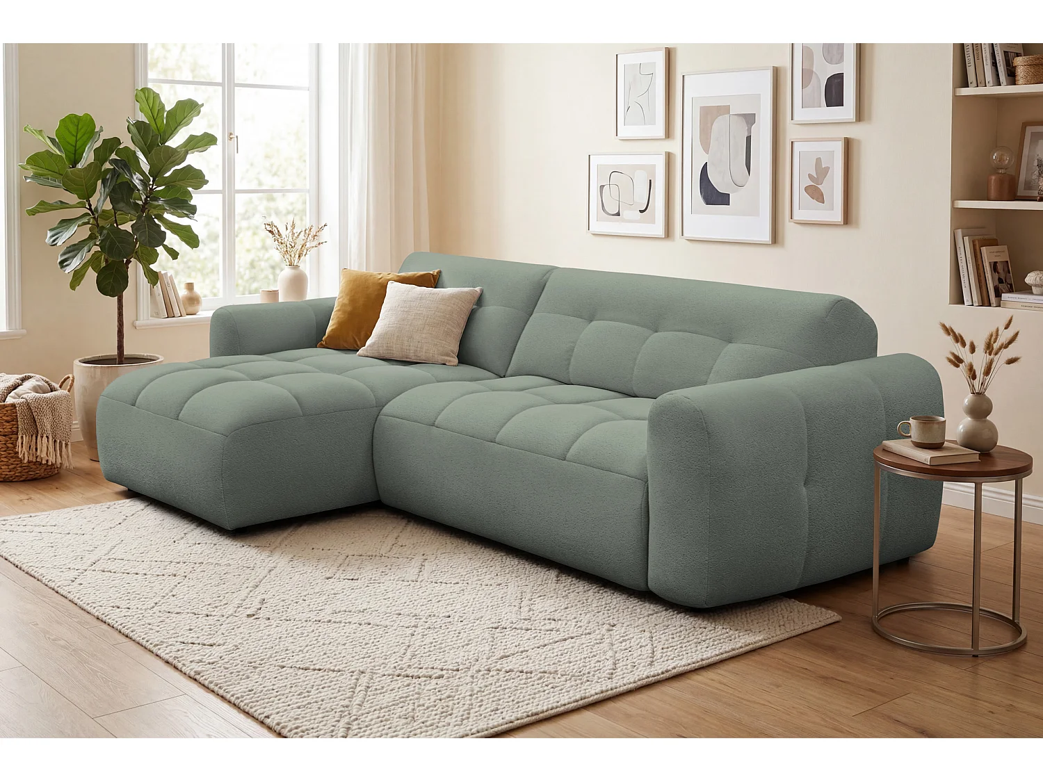 Ecksofa 4-Sitzer links LUMERO, olive