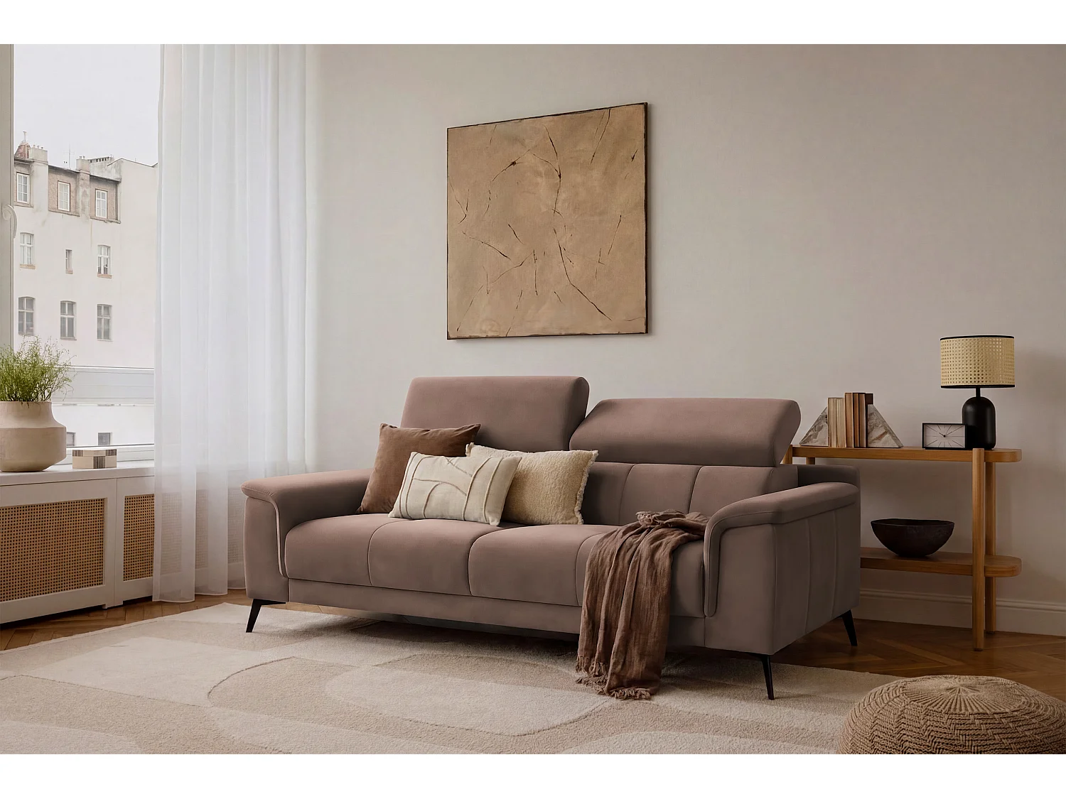 Sofa 3-Sitzer FIERO, Brauner Veloursstoff