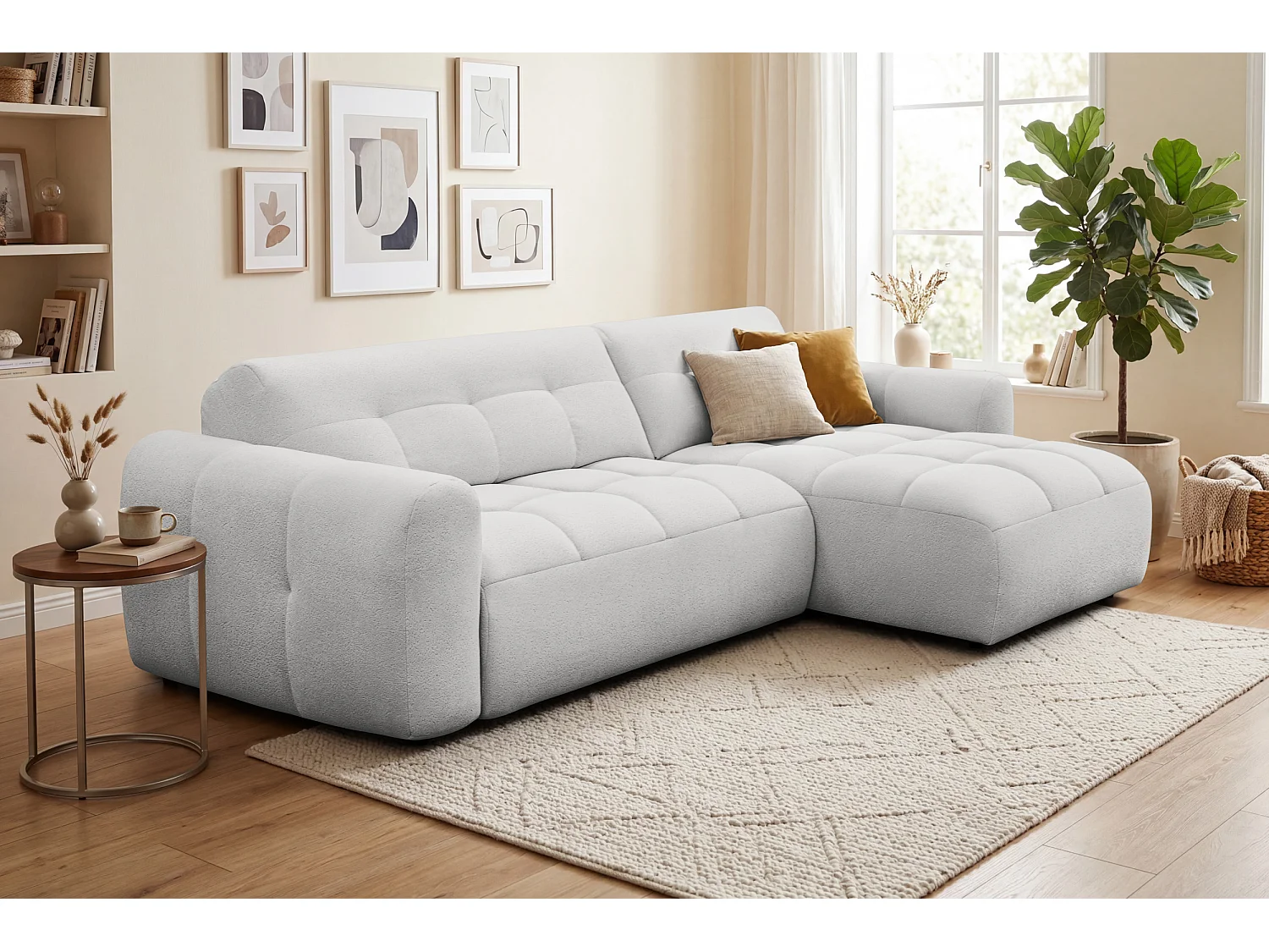 Ecksofa 4-Sitzer rechts LUMERO, hellgrau