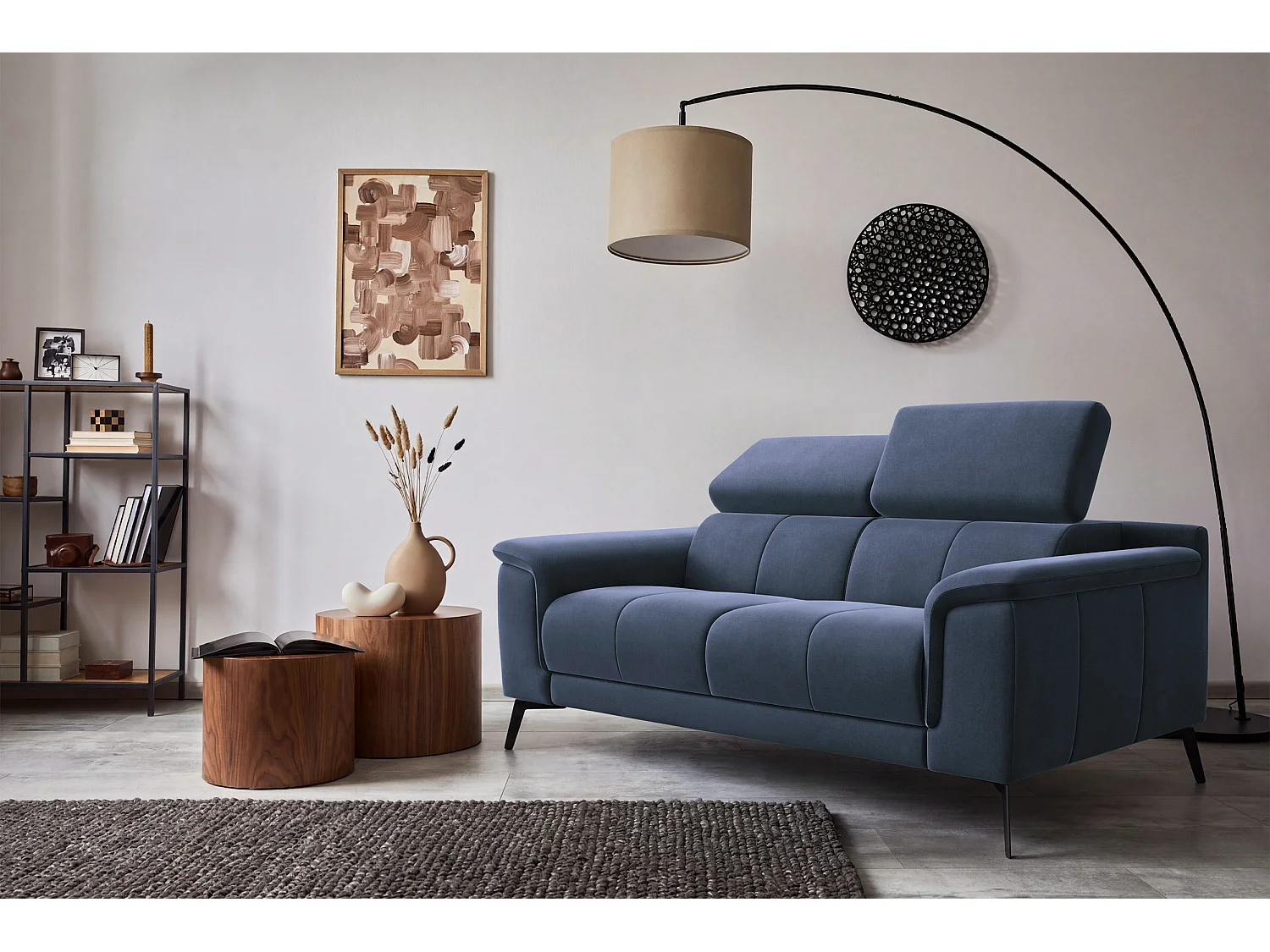 Sofa 2-Sitzer FIERO, Marineblauer Veloursstoff