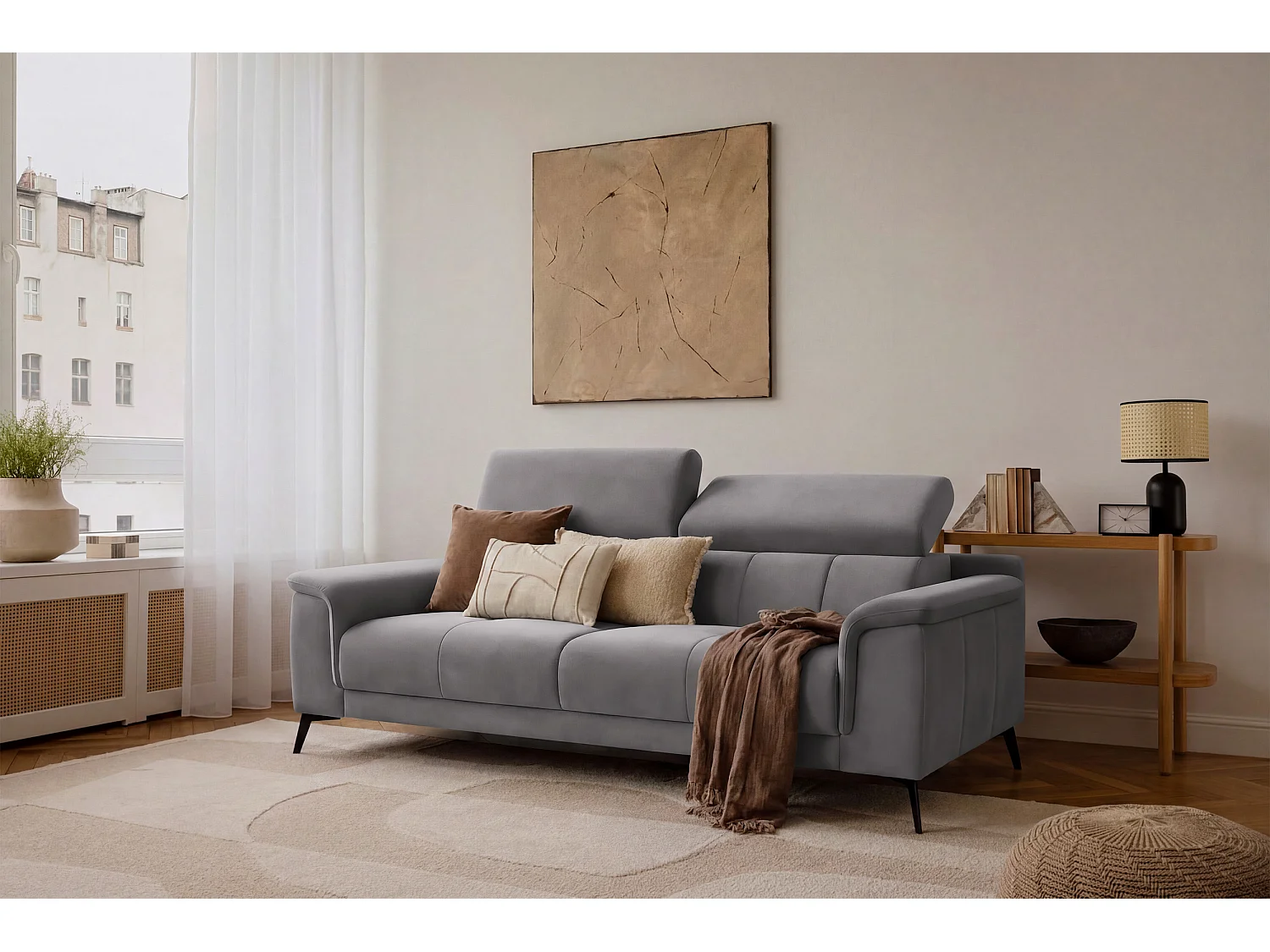 Sofa 3-Sitzer FIERO, Dunkelgrauer Veloursstoff