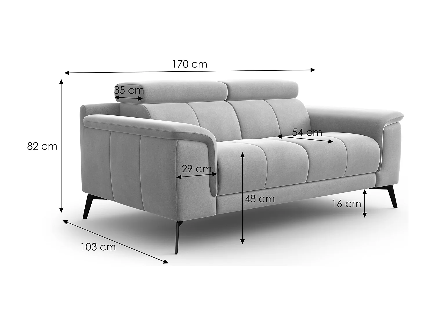 Sofa 2-Sitzer FIERO, Schwarzer Veloursstoff