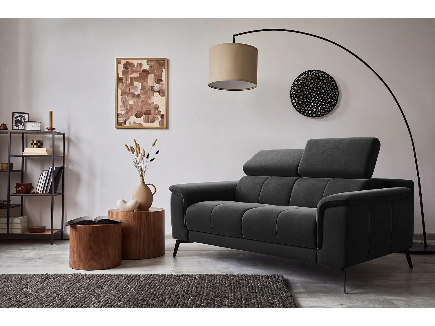 Sofa 2-Sitzer FIERO, Schwarzer Veloursstoff