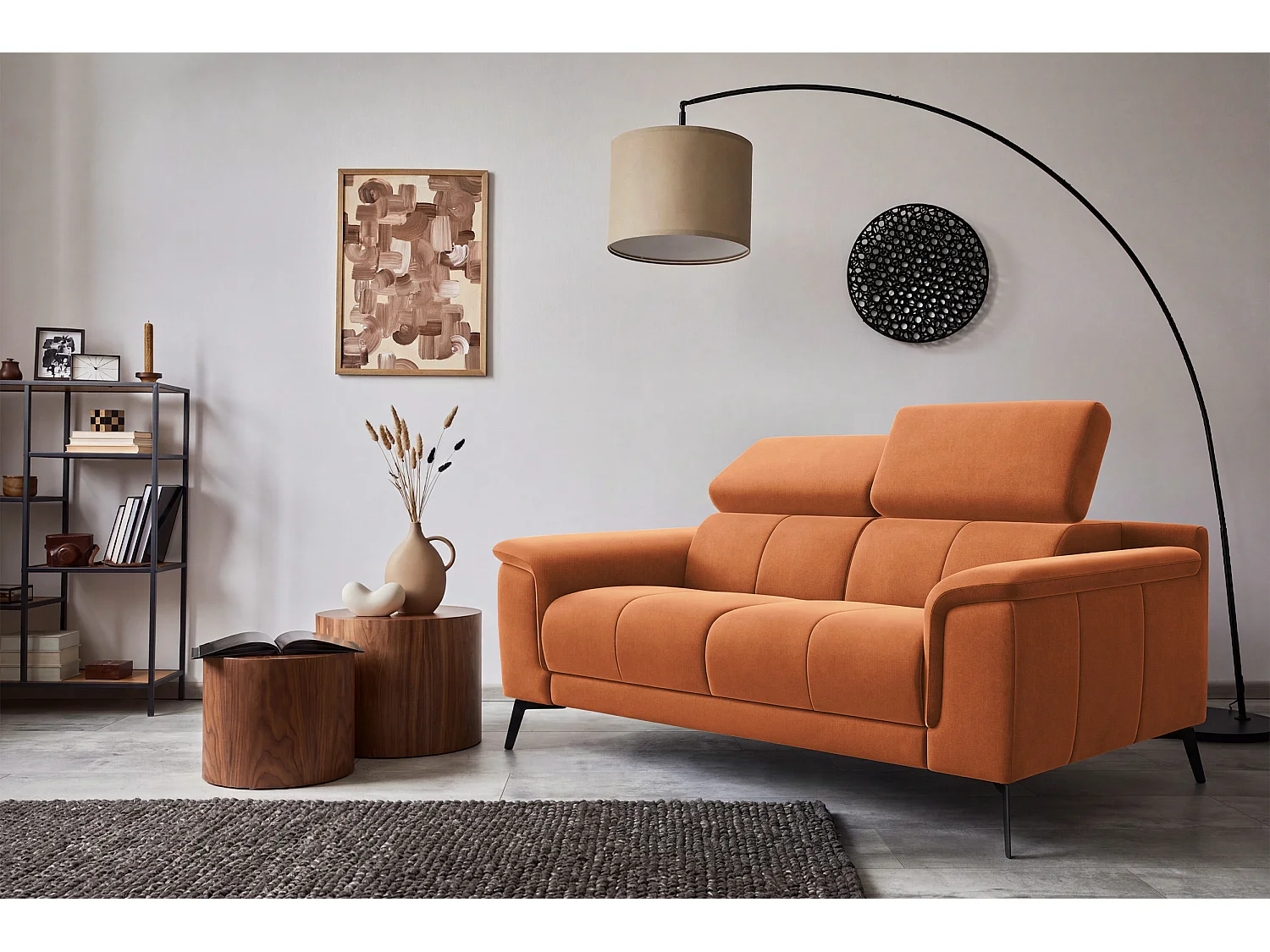 Sofa 2-Sitzer FIERO, Oranger Veloursstoff