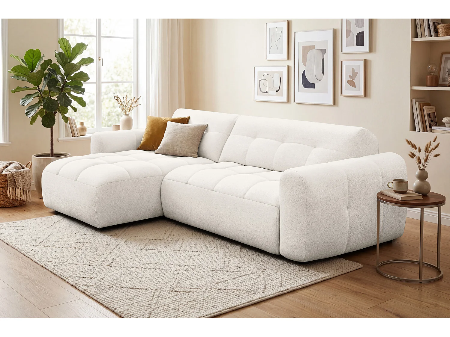Ecksofa 4-Sitzer links LUMERO, creme