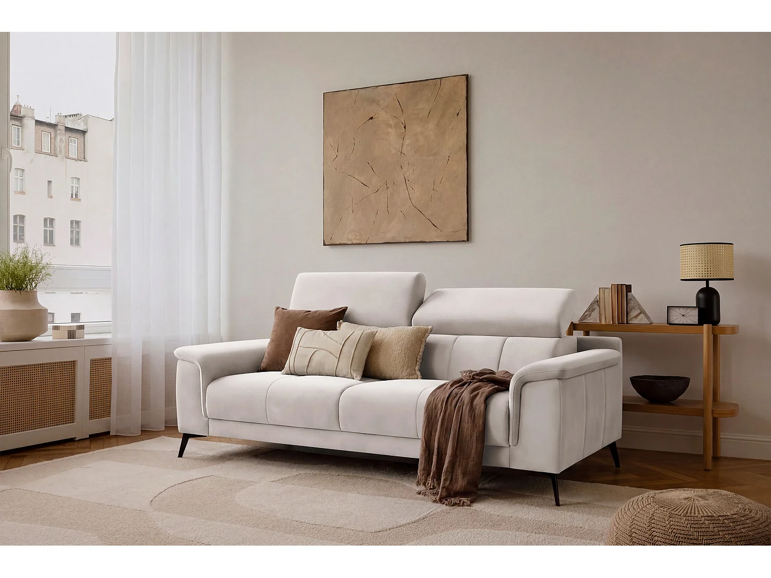 Sofa 3-Sitzer FIERO, Beiger Veloursstoff