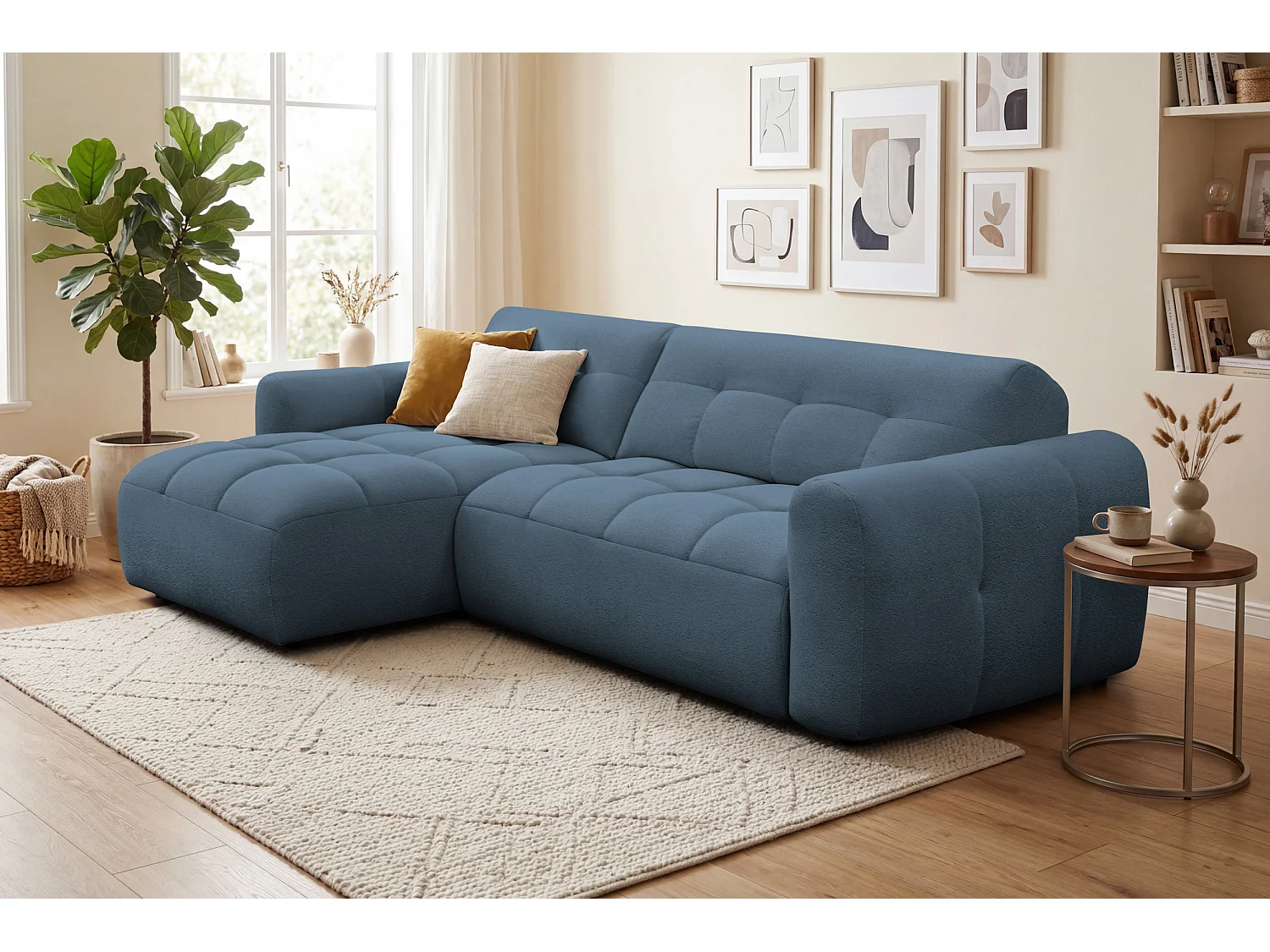 Ecksofa 4-Sitzer links LUMERO, marineblau