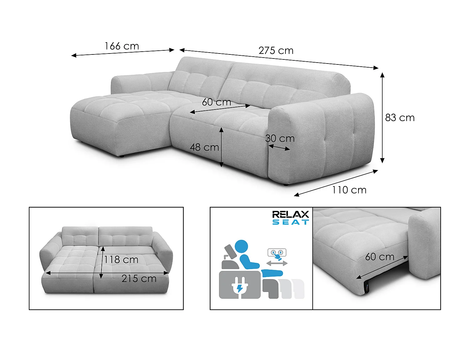 Ecksofa 4-Sitzer links LUMERO, taupe