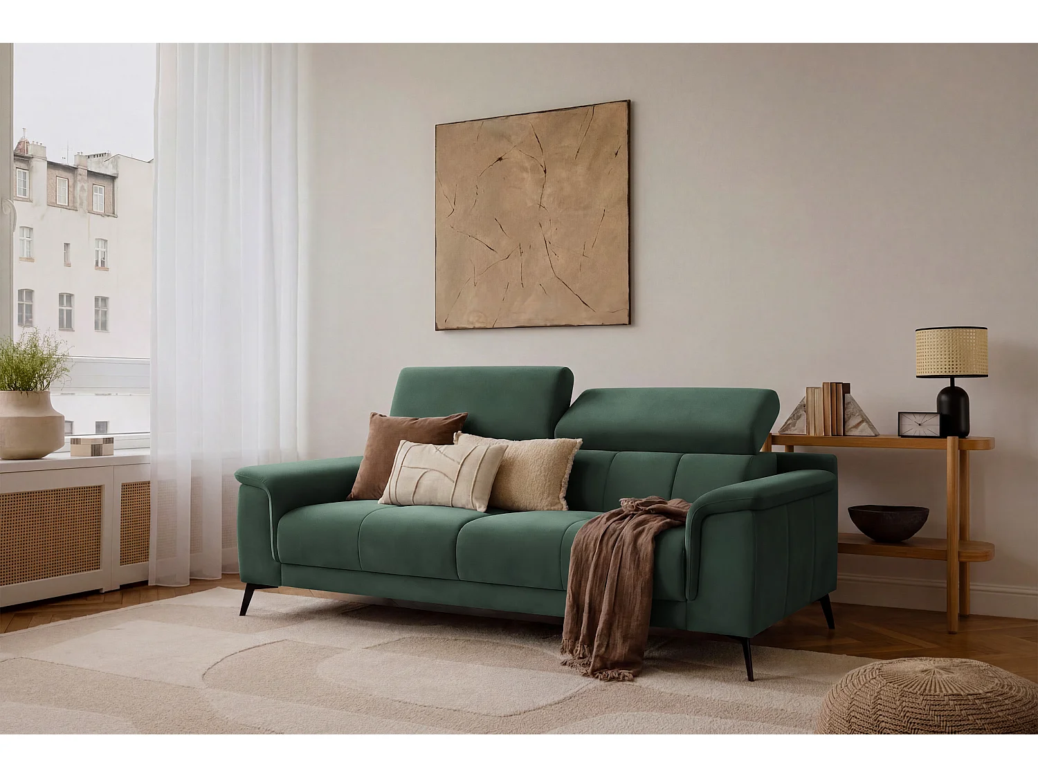 Sofa 3-Sitzer FIERO, Grüner Veloursstoff