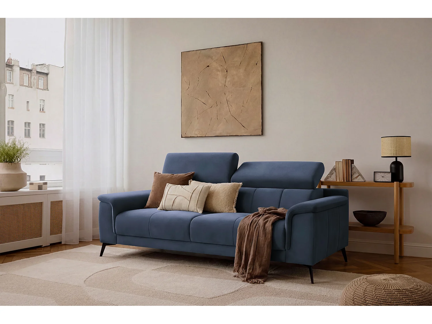 Sofa 3-Sitzer FIERO, Marineblauer Veloursstoff