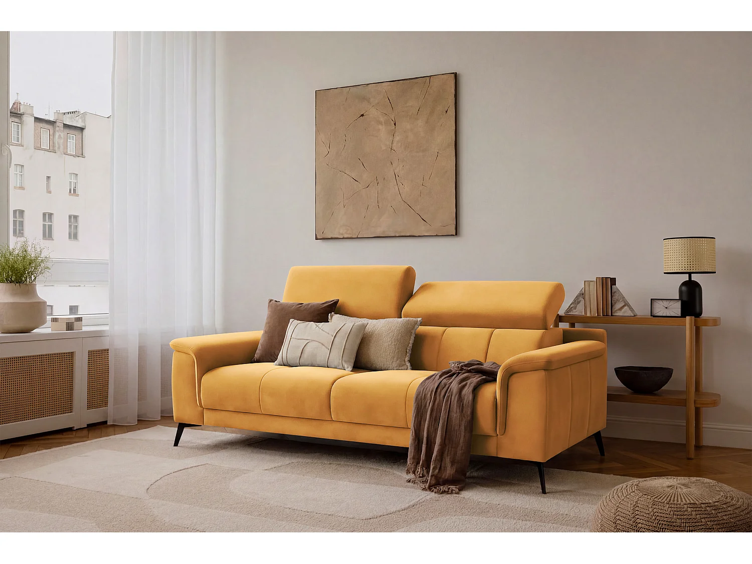 Sofa 3-Sitzer FIERO, Gelber Veloursstoff