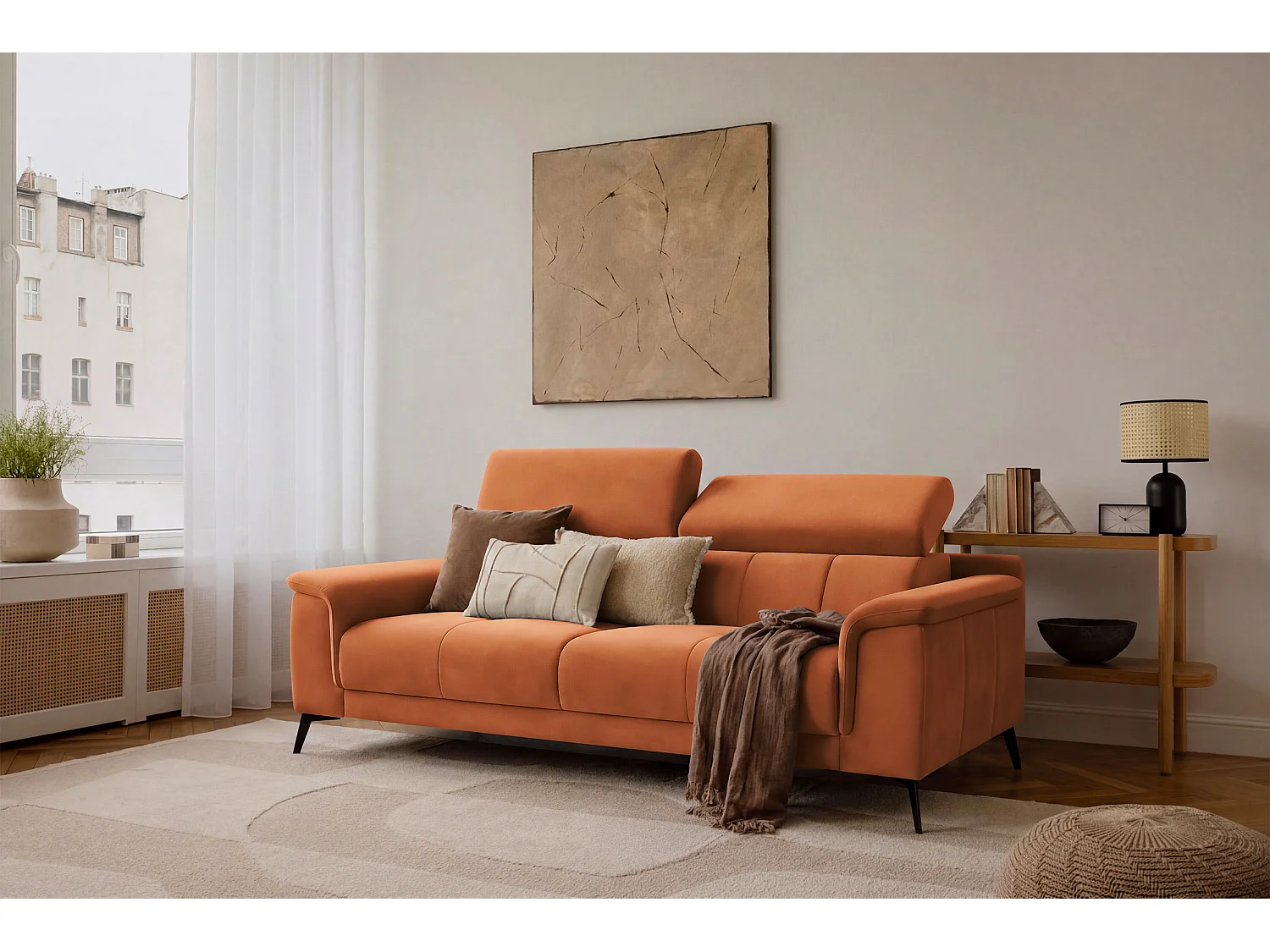 Sofa 3-Sitzer FIERO, Oranger Veloursstoff