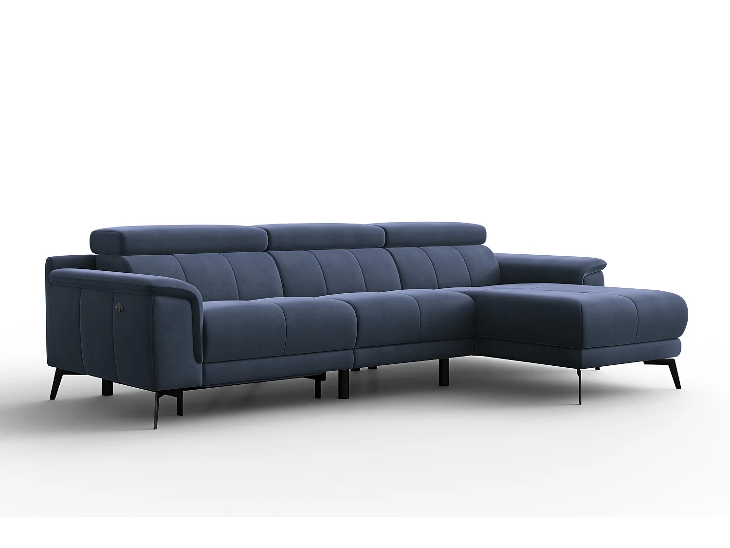 CANAPÉ D'ANGLE RELAX FIERO 4 places droit, tissu velours bleu marine