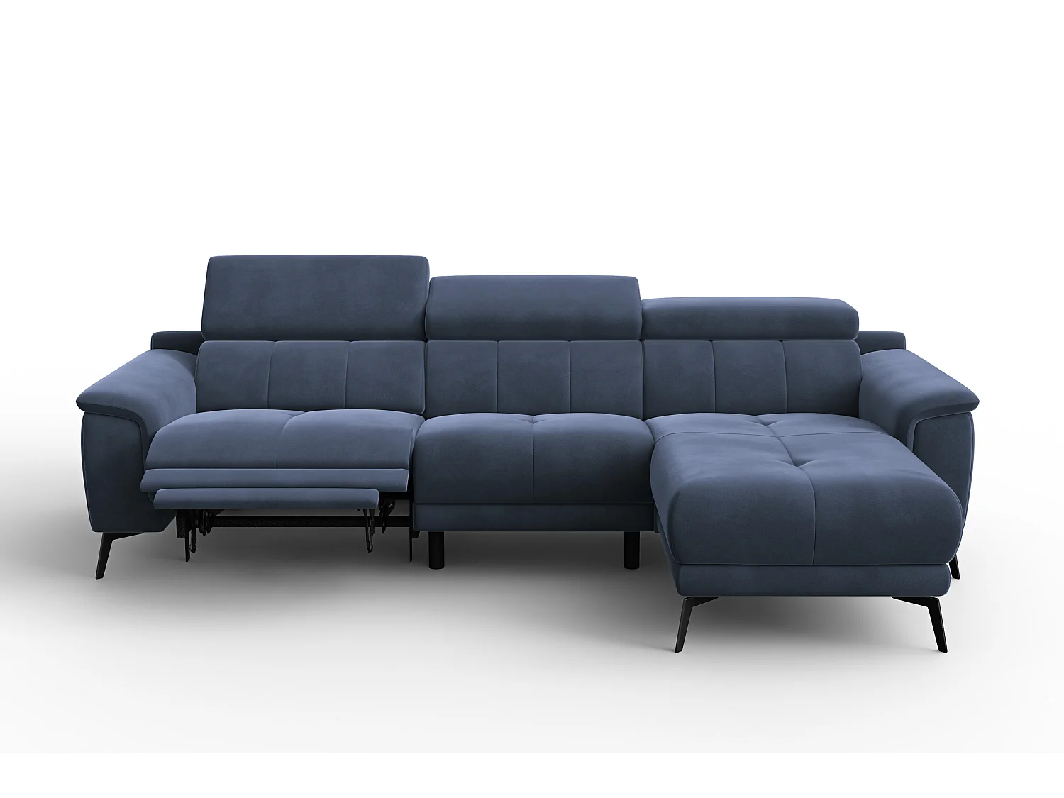 CANAPÉ D'ANGLE RELAX FIERO 4 places droit, tissu velours bleu marine