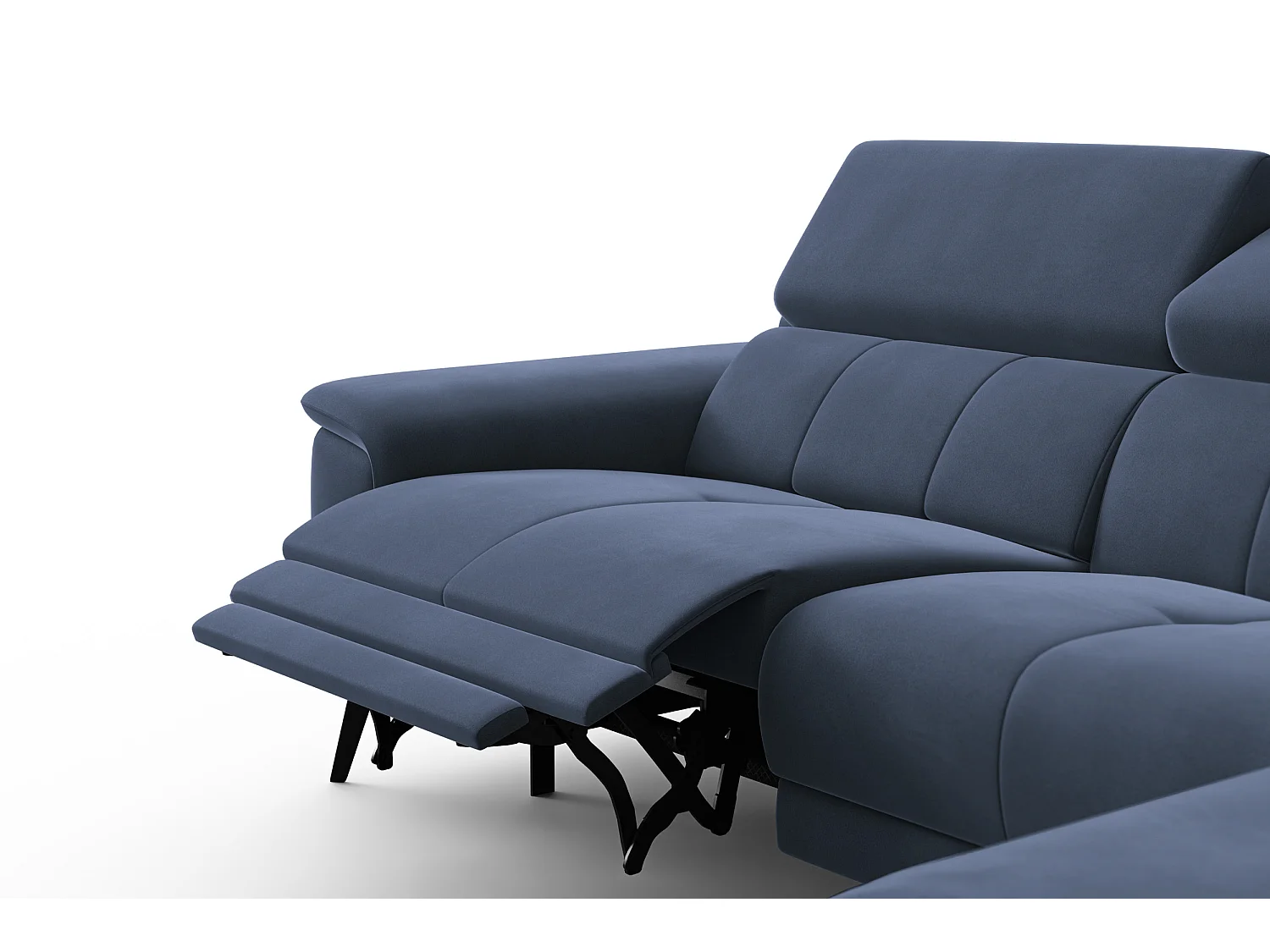 CANAPÉ D'ANGLE RELAX FIERO 4 places droit, tissu velours bleu marine