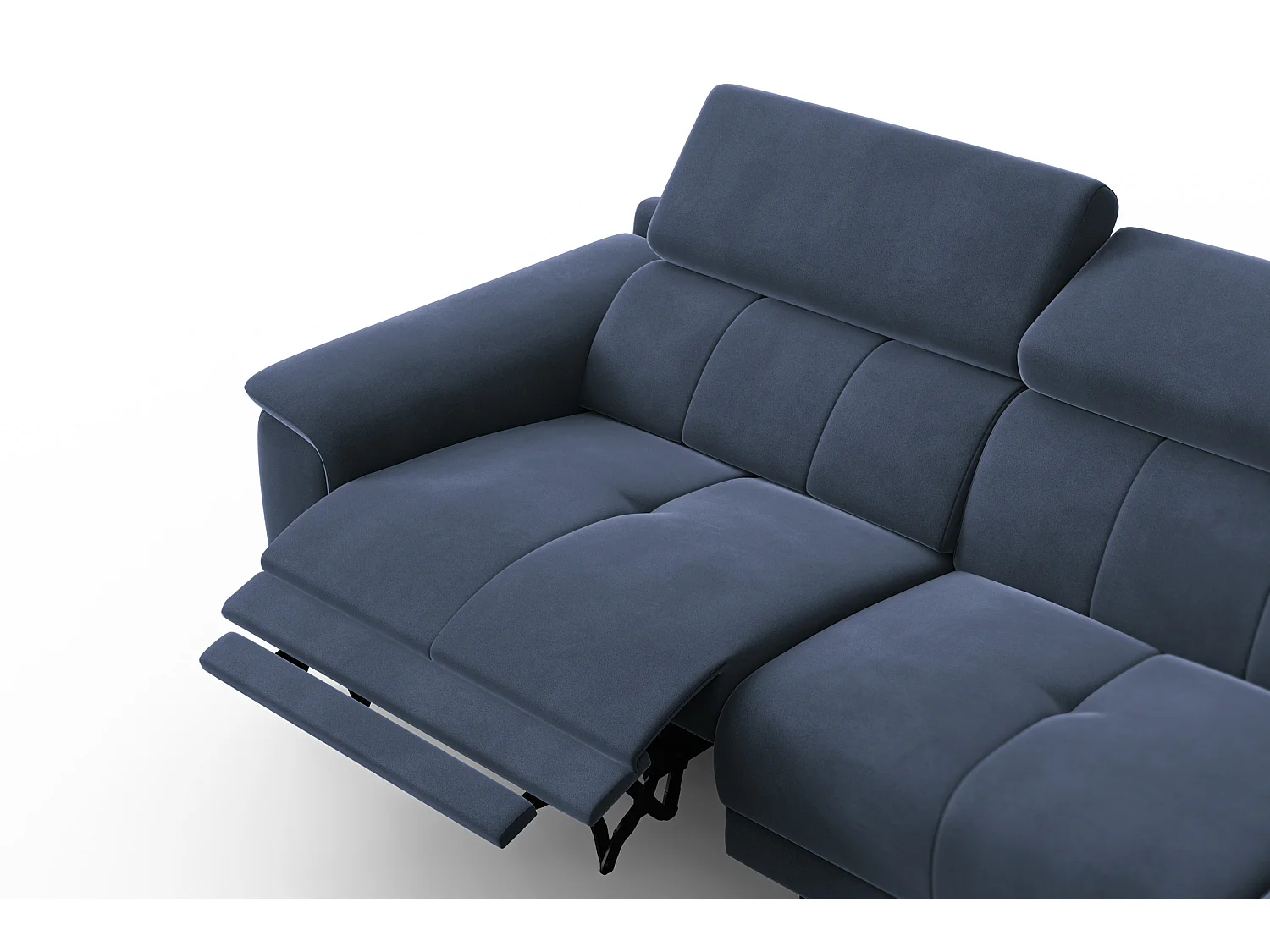 CANAPÉ D'ANGLE RELAX FIERO 4 places droit, tissu velours bleu marine