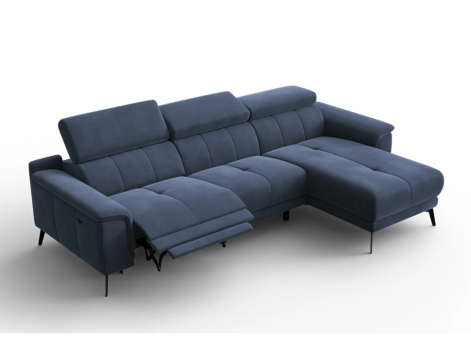 CANAPÉ D'ANGLE RELAX FIERO 4 places droit, tissu velours bleu marine