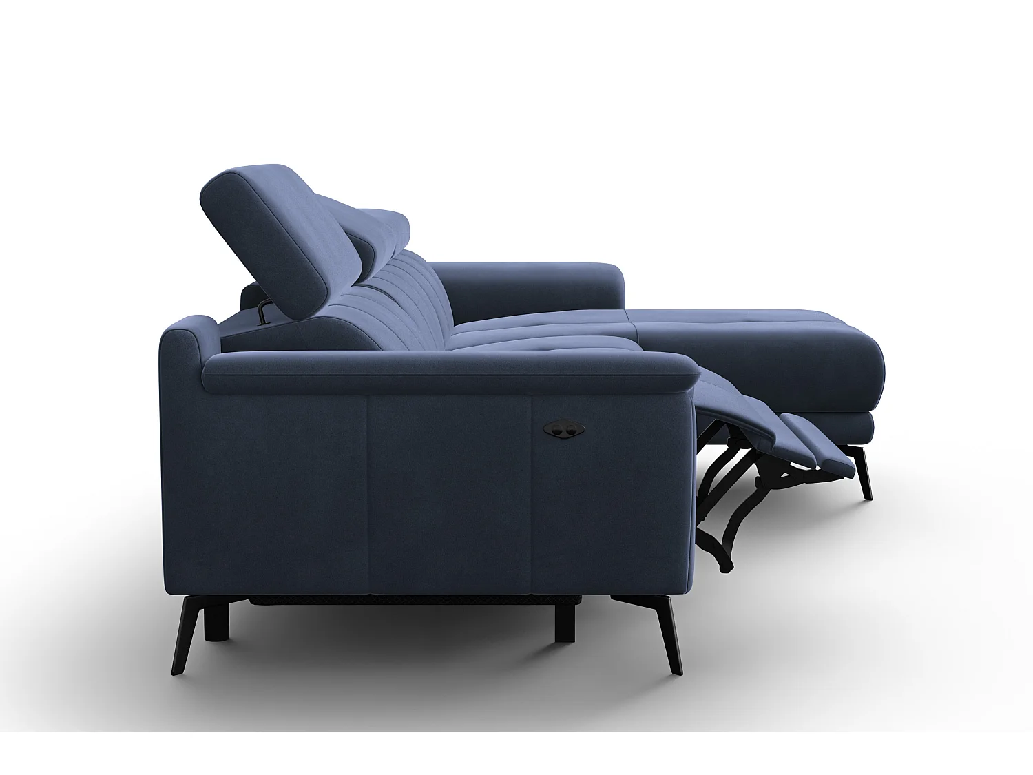 CANAPÉ D'ANGLE RELAX FIERO 4 places droit, tissu velours bleu marine