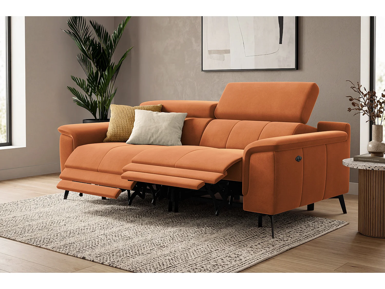 Sofa Relax 3-Sitzer FIERO, Oranger Veloursstoff