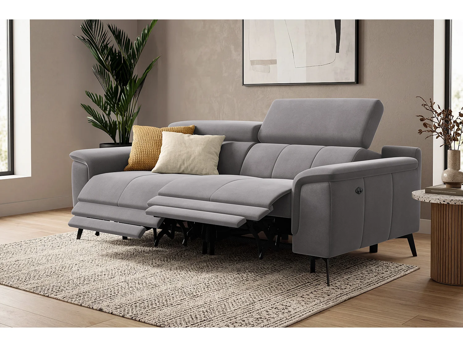 Sofa Relax 3-Sitzer FIERO, Dunkelgrauer Veloursstoff