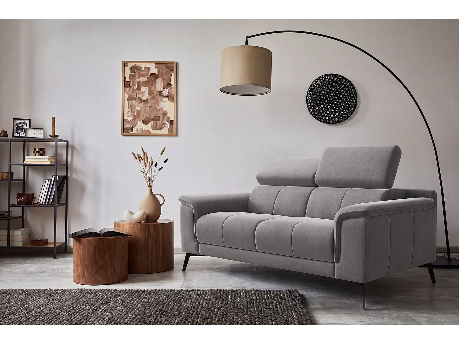Sofa 2-Sitzer FIERO, Dunkelgrauer Veloursstoff