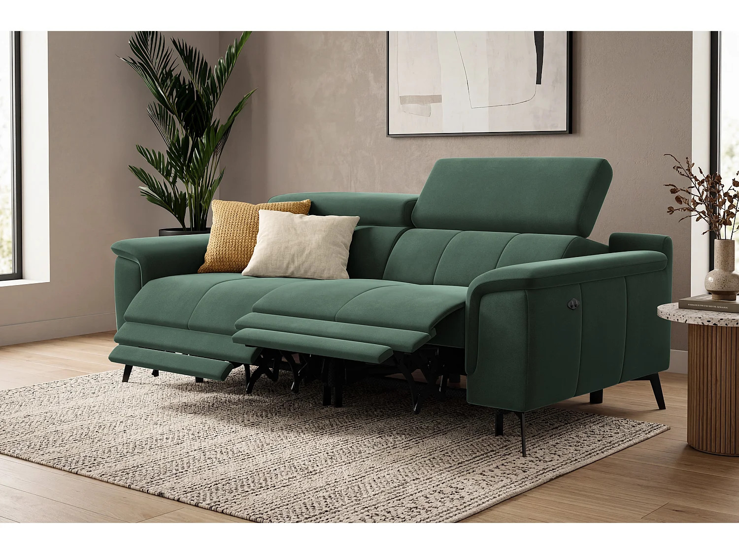 Sofa Relax 3-Sitzer FIERO, Grüner Veloursstoff