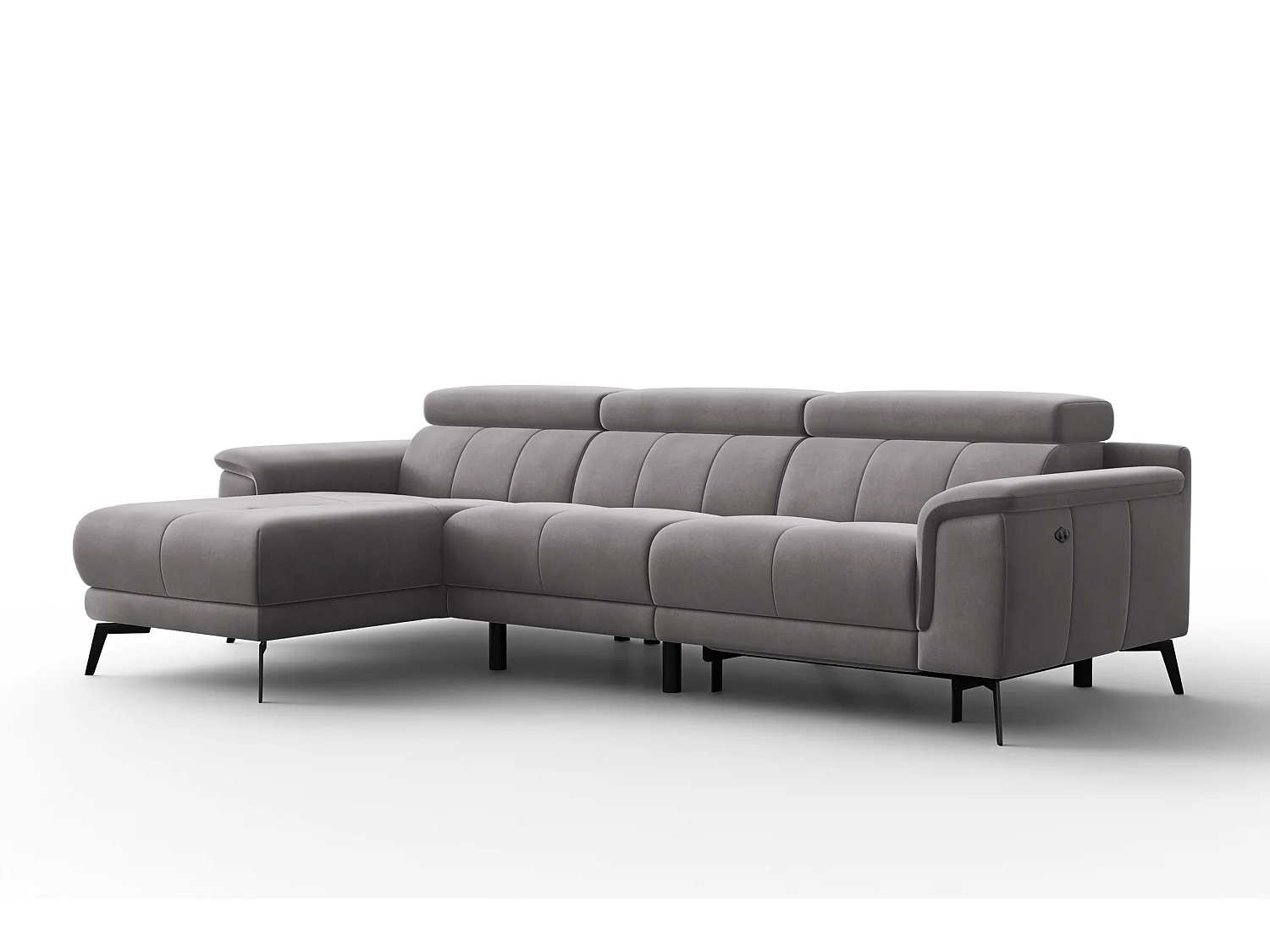 CANAPÉ D'ANGLE RELAX FIERO 4 places gauche, tissu velours gris foncé