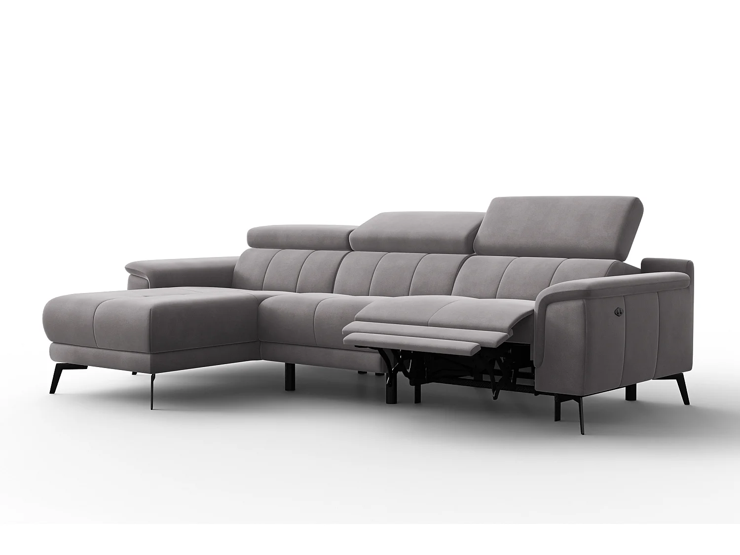 CANAPÉ D'ANGLE RELAX FIERO 4 places gauche, tissu velours gris foncé