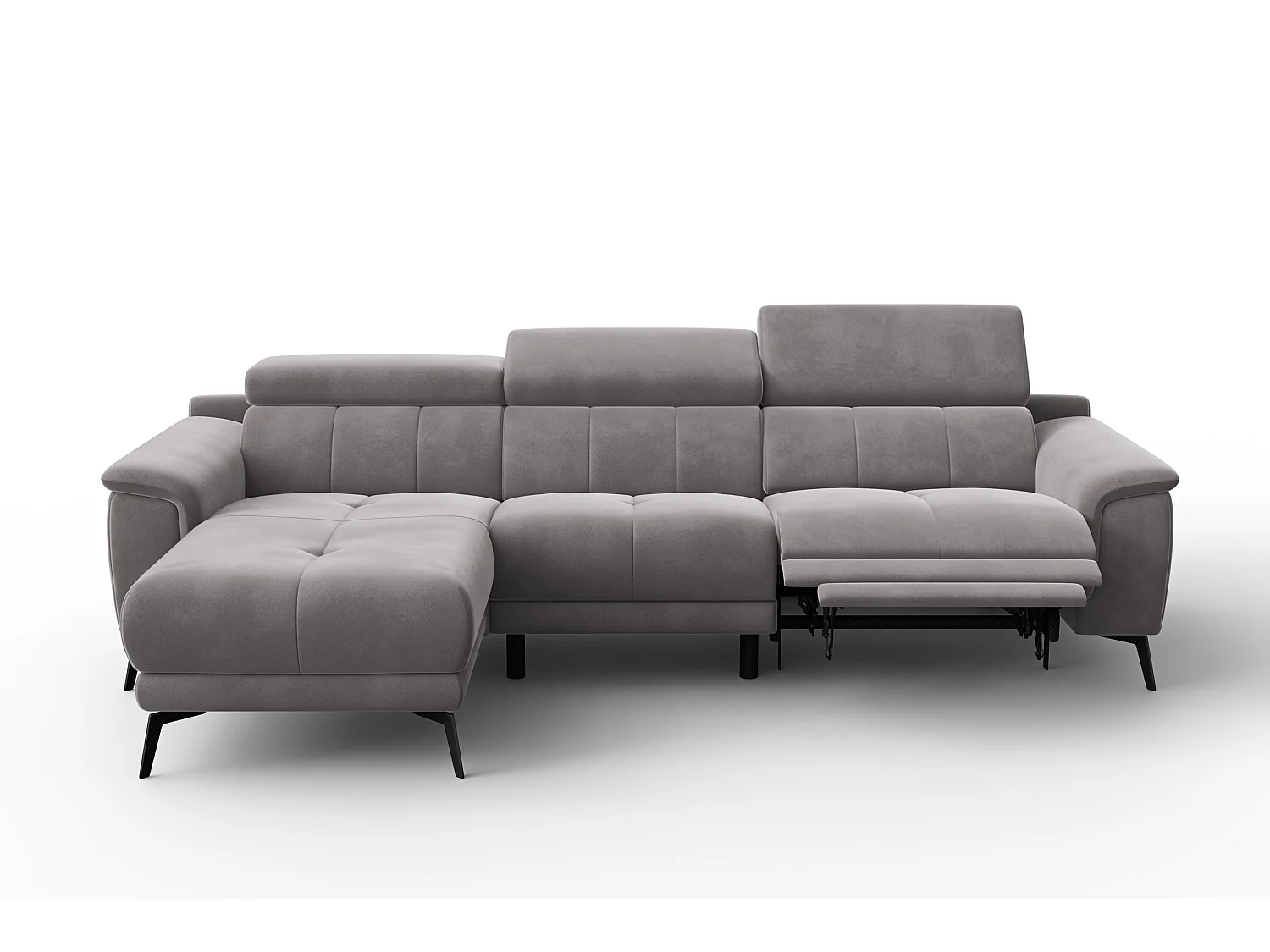 CANAPÉ D'ANGLE RELAX FIERO 4 places gauche, tissu velours gris foncé