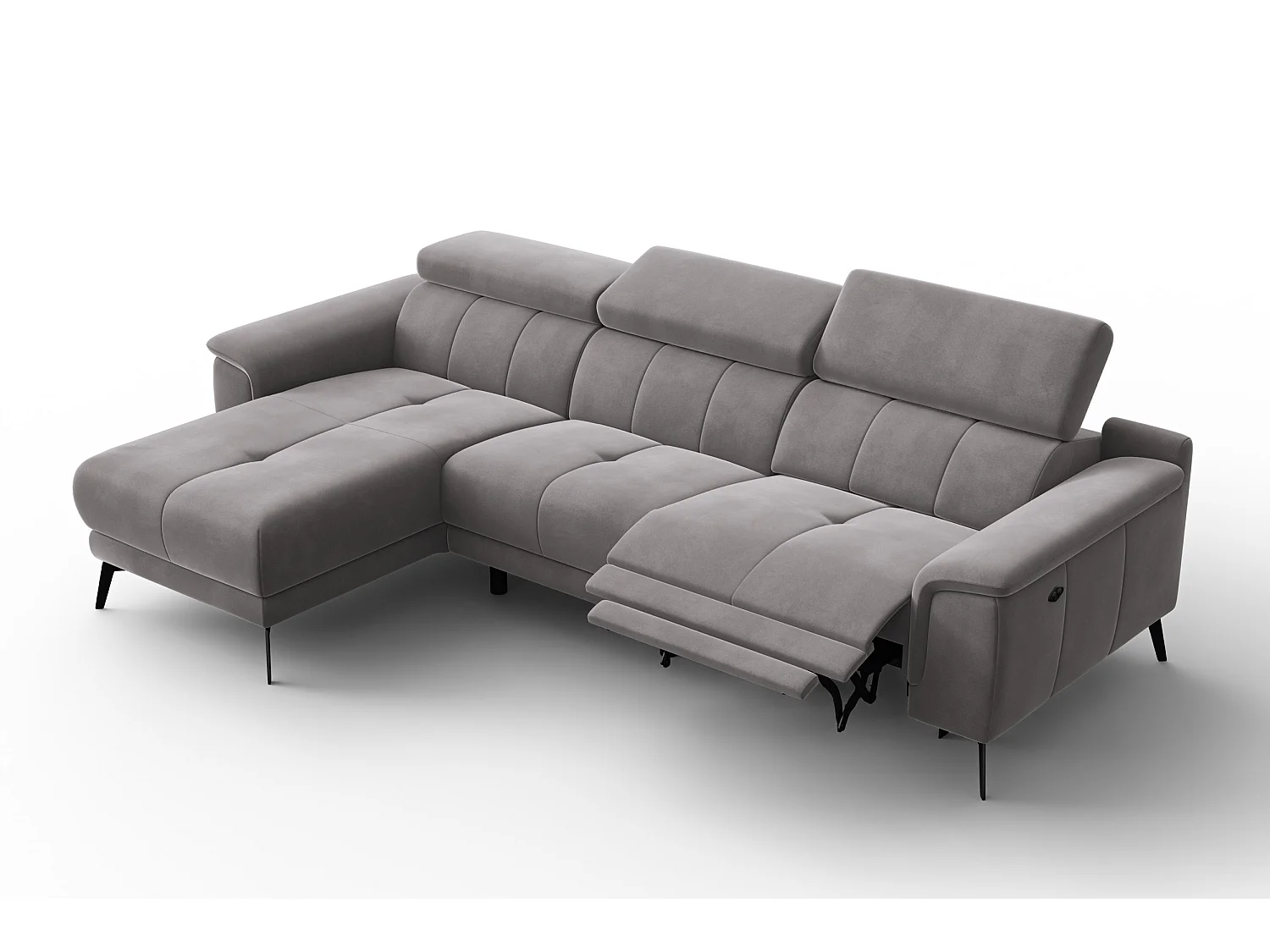 CANAPÉ D'ANGLE RELAX FIERO 4 places gauche, tissu velours gris foncé