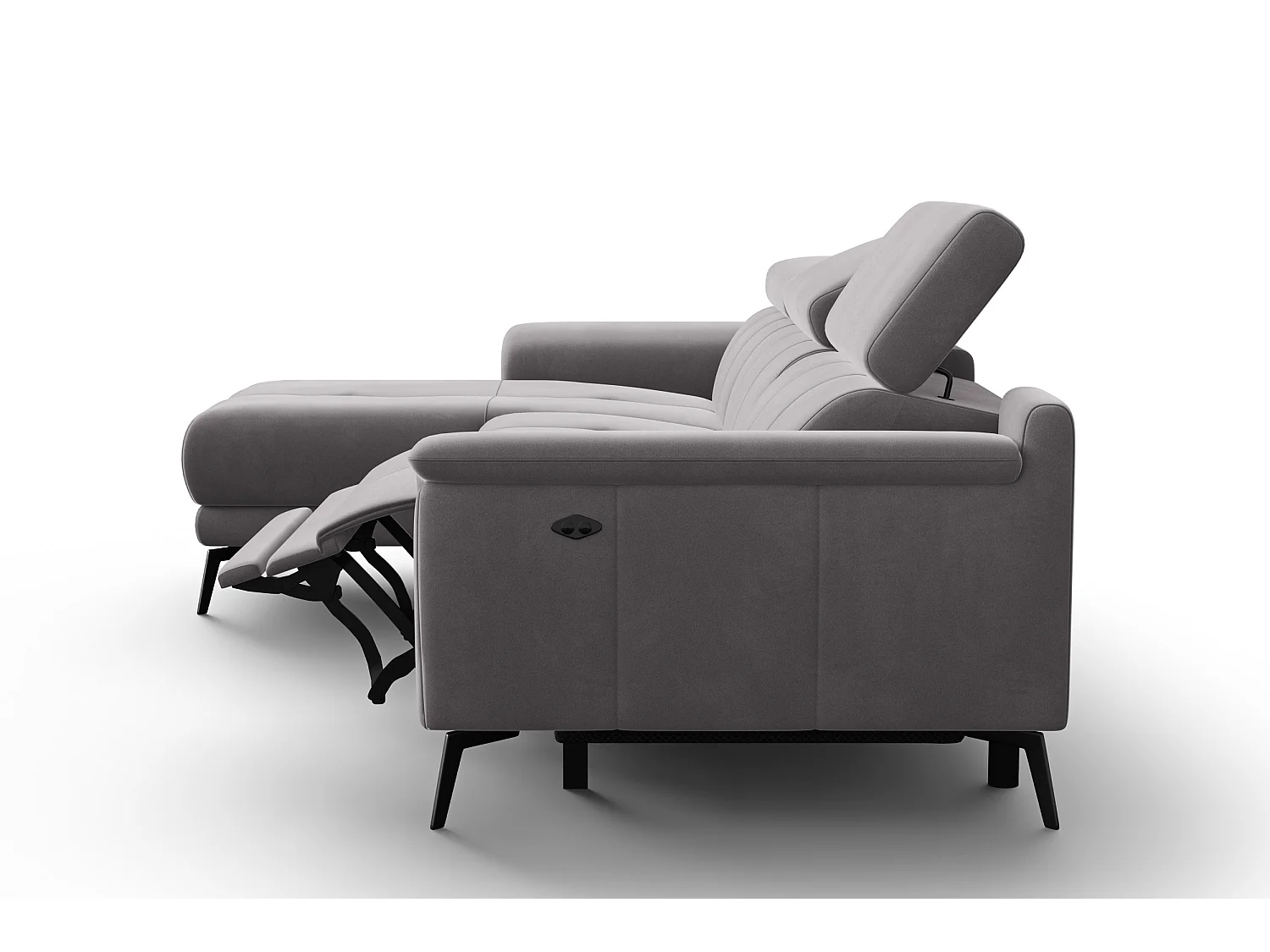 CANAPÉ D'ANGLE RELAX FIERO 4 places gauche, tissu velours gris foncé