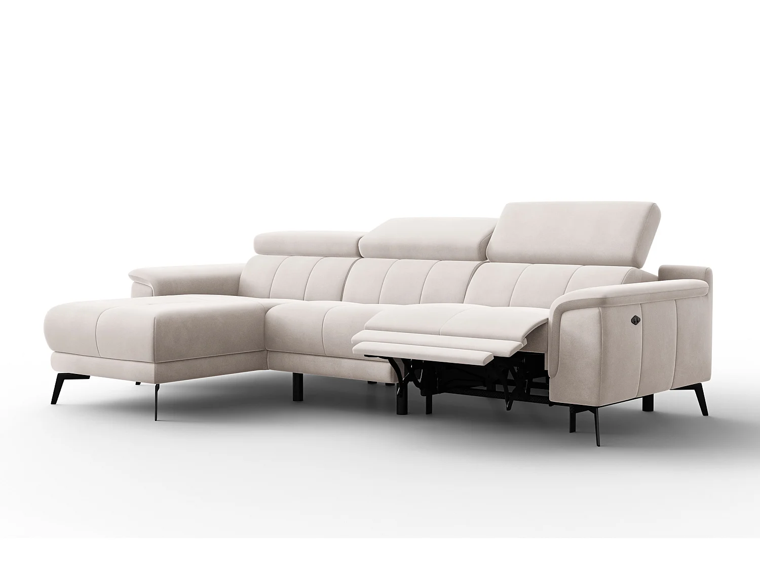 CANAPÉ D'ANGLE RELAX FIERO 4 places gauche, tissu velours beige