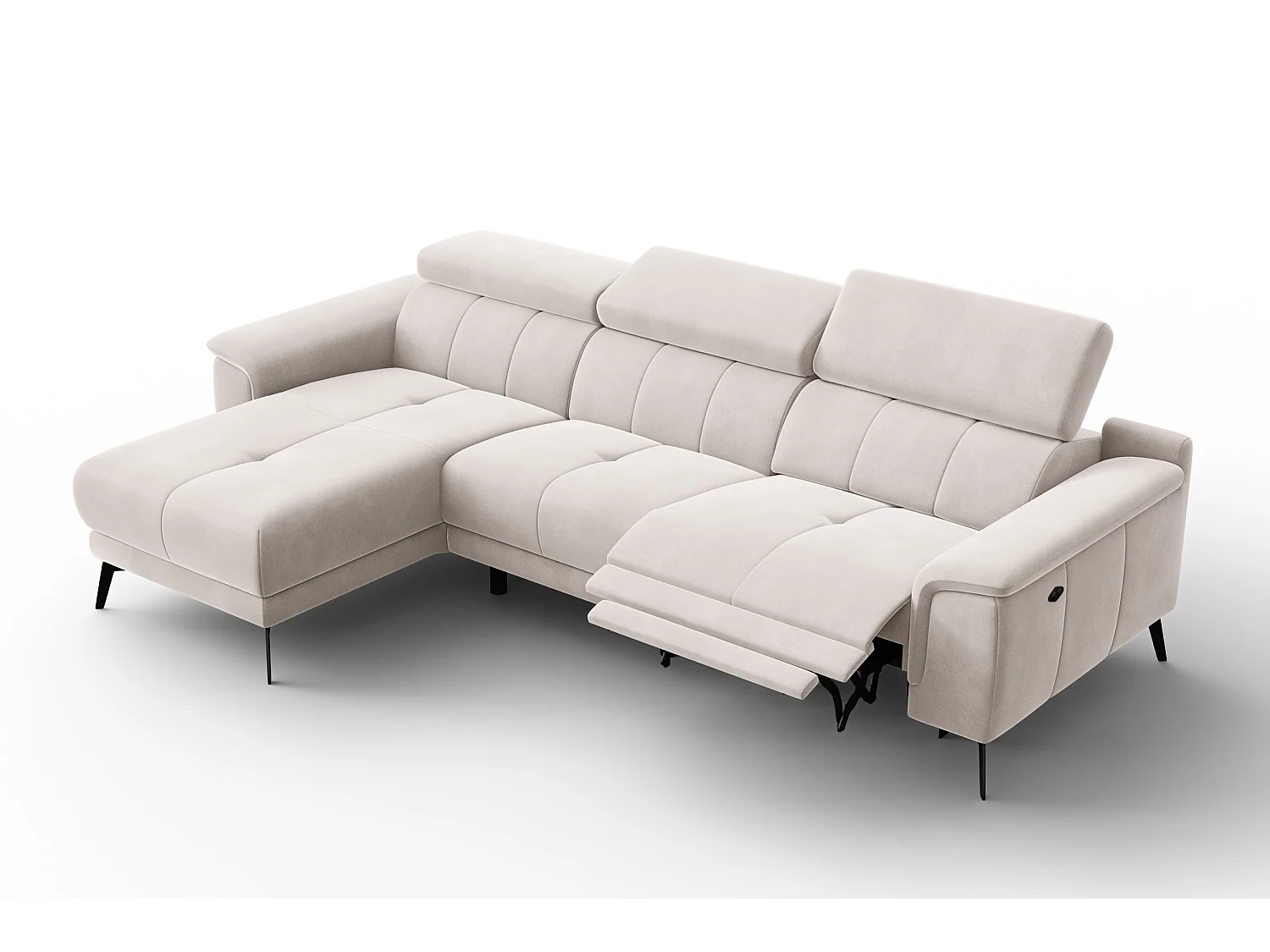 CANAPÉ D'ANGLE RELAX FIERO 4 places gauche, tissu velours beige