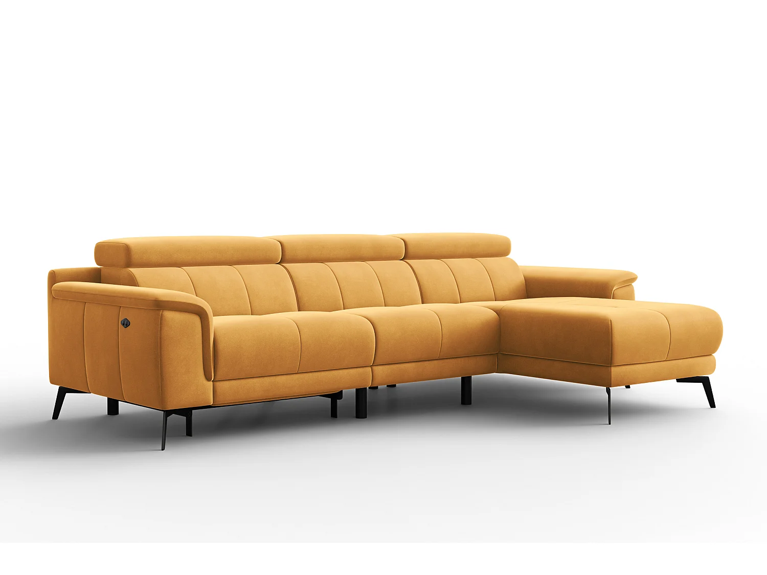 CANAPÉ D'ANGLE RELAX FIERO 4 places droit, tissu velours jaune