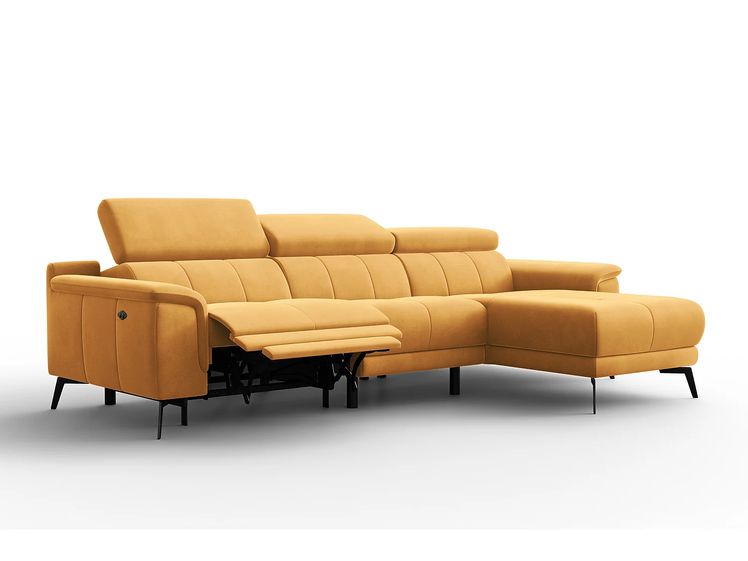 CANAPÉ D'ANGLE RELAX FIERO 4 places droit, tissu velours jaune