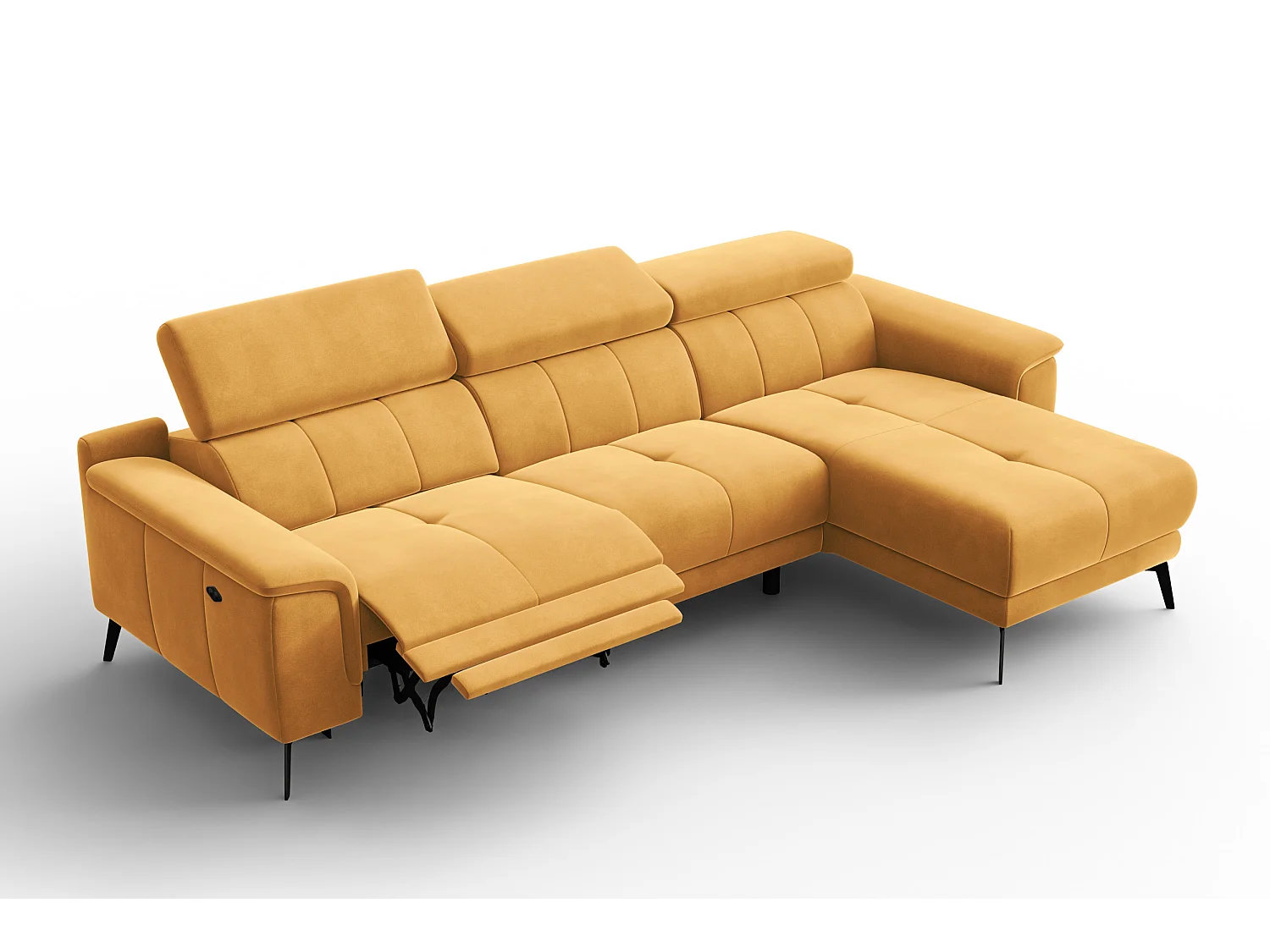 CANAPÉ D'ANGLE RELAX FIERO 4 places droit, tissu velours jaune