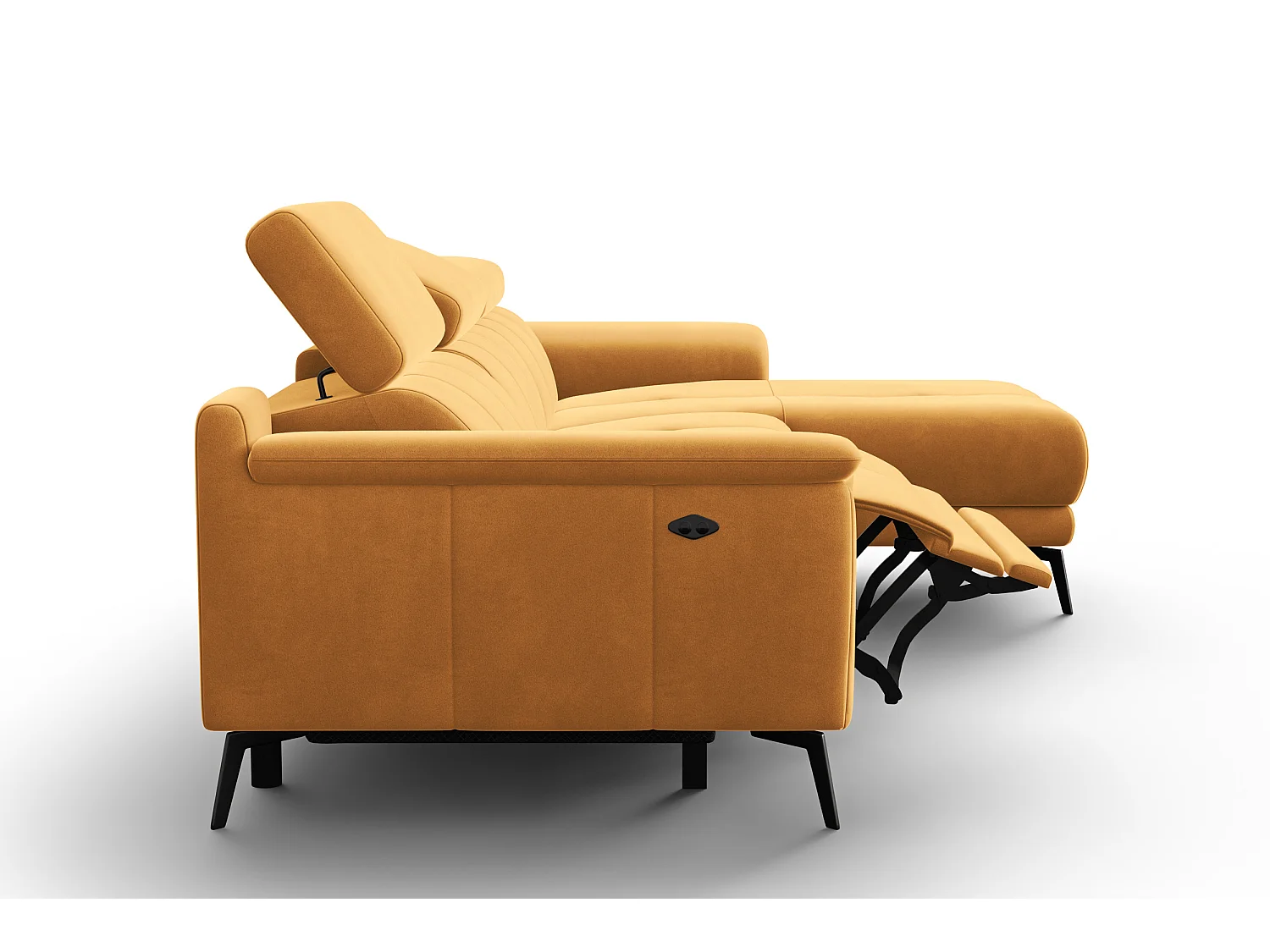 CANAPÉ D'ANGLE RELAX FIERO 4 places droit, tissu velours jaune