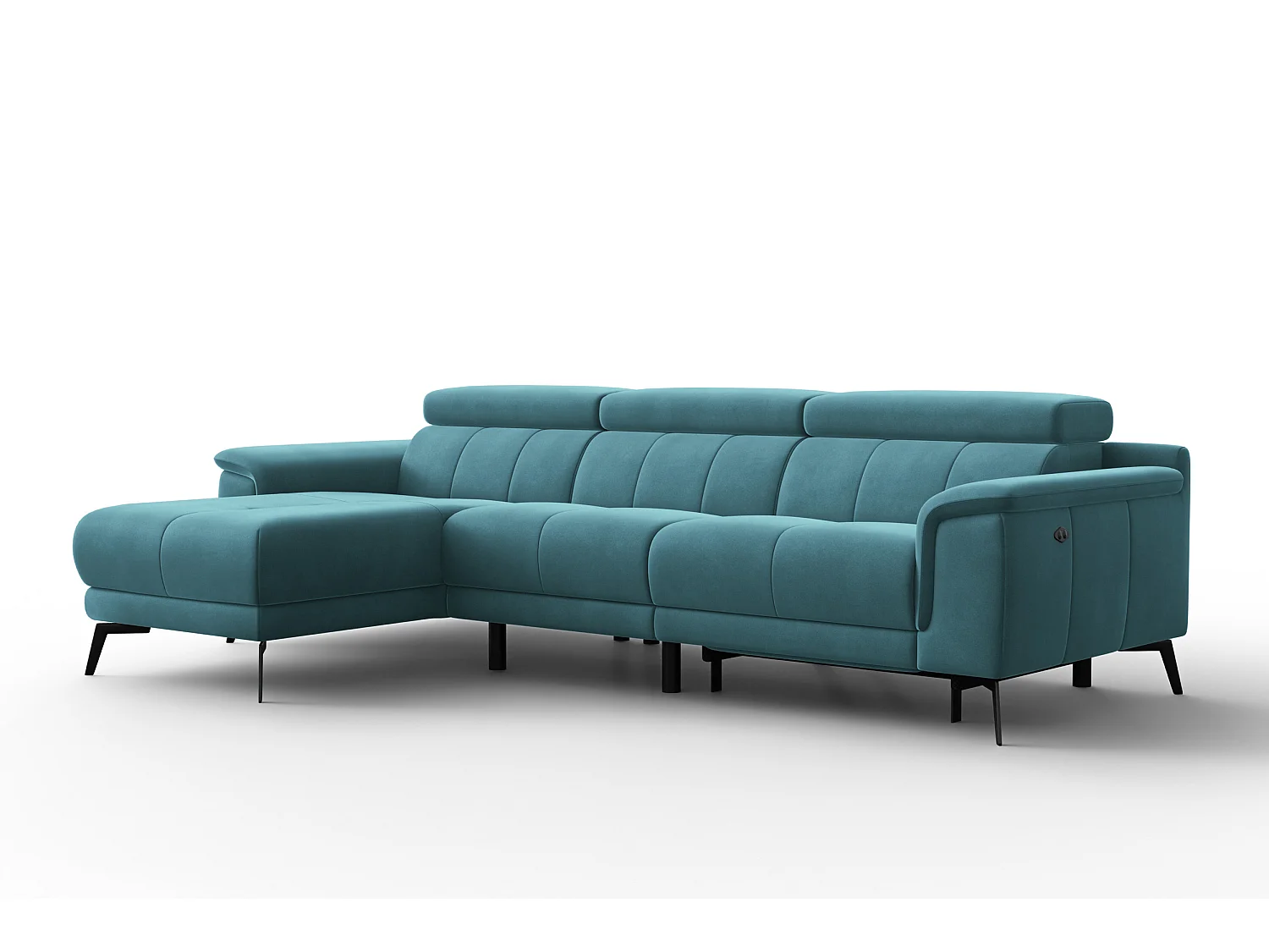 CANAPÉ D'ANGLE RELAX FIERO 4 places gauche, tissu velours turquoise