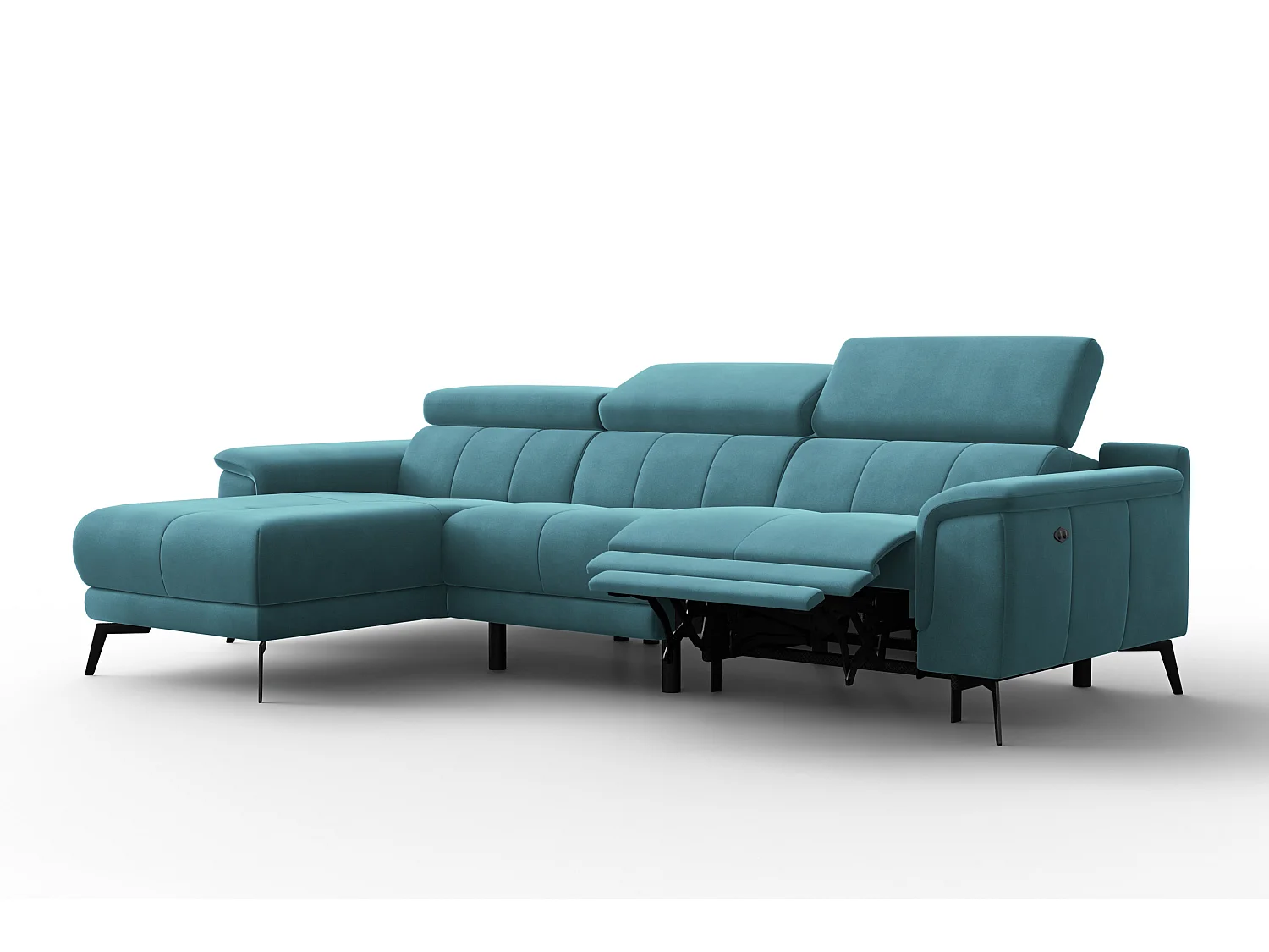 CANAPÉ D'ANGLE RELAX FIERO 4 places gauche, tissu velours turquoise