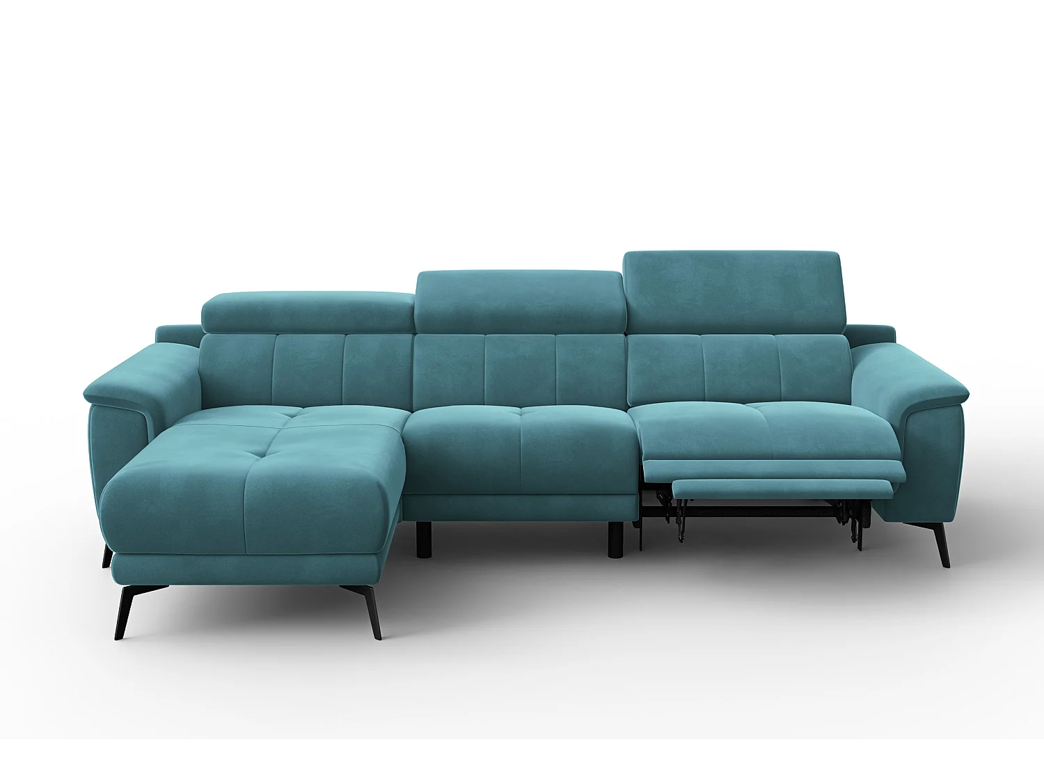 CANAPÉ D'ANGLE RELAX FIERO 4 places gauche, tissu velours turquoise