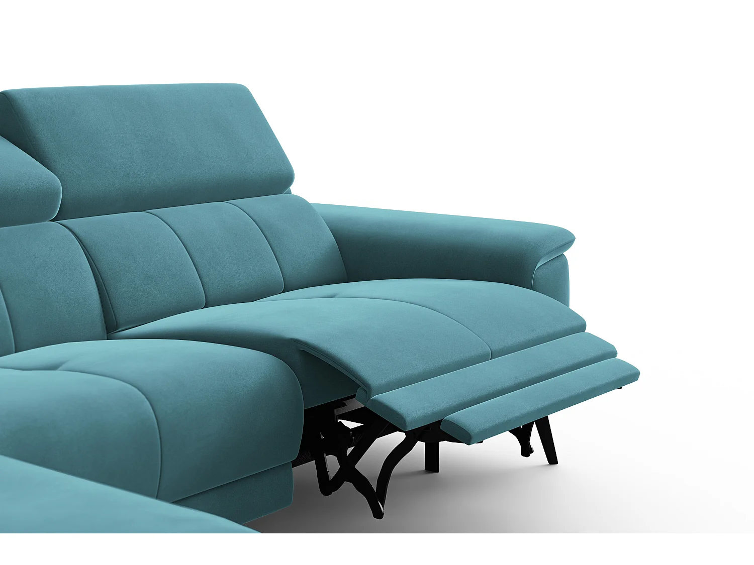 CANAPÉ D'ANGLE RELAX FIERO 4 places gauche, tissu velours turquoise