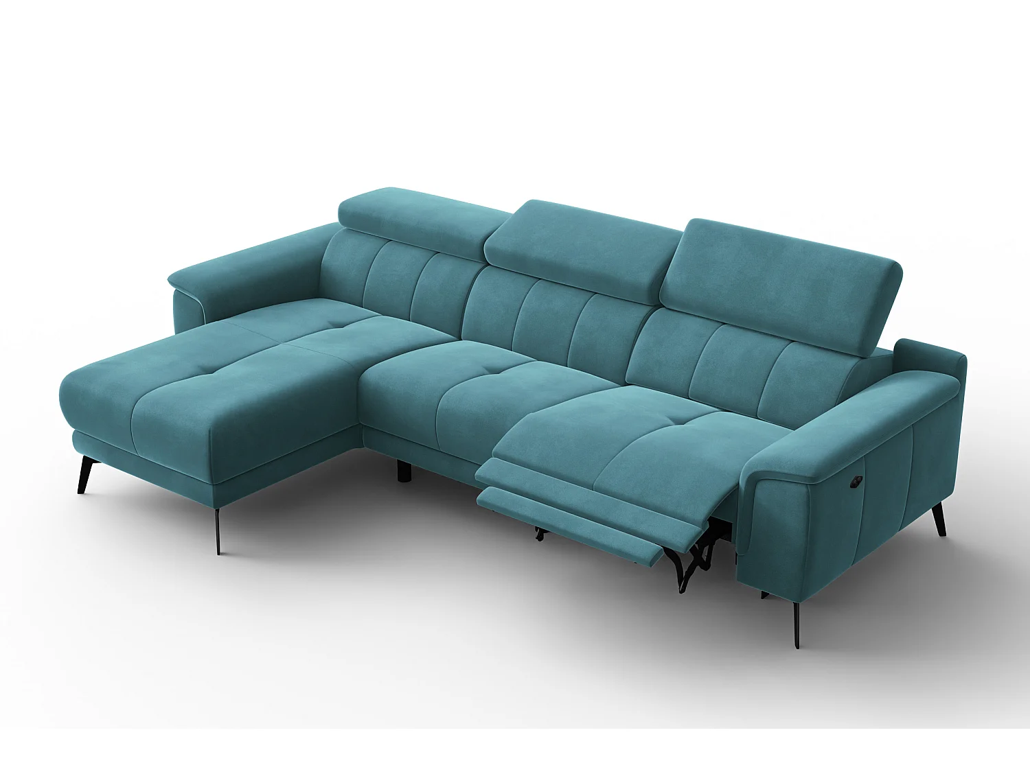 CANAPÉ D'ANGLE RELAX FIERO 4 places gauche, tissu velours turquoise
