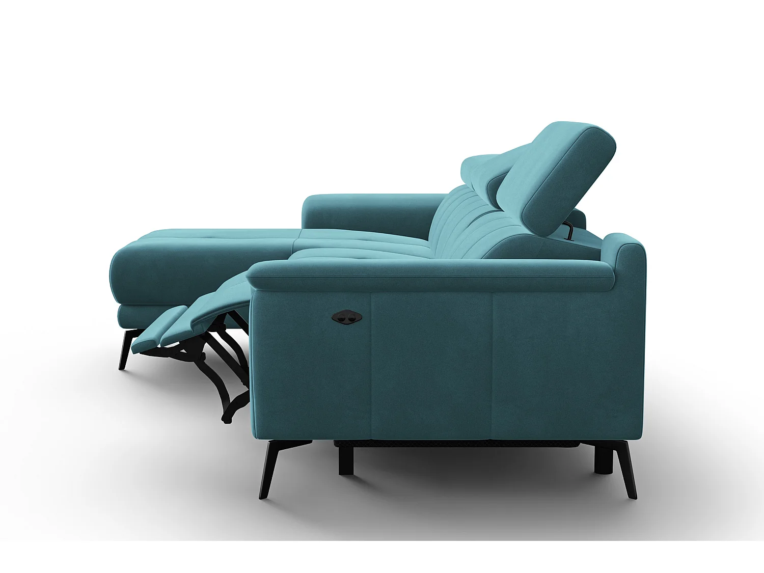 CANAPÉ D'ANGLE RELAX FIERO 4 places gauche, tissu velours turquoise