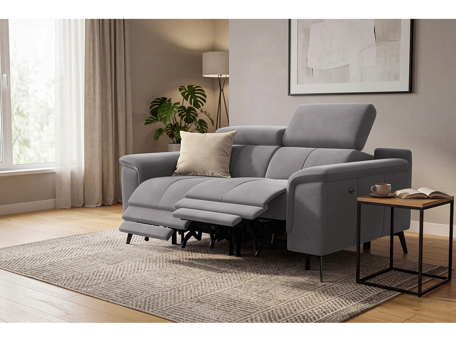 Sofa Relax 2-Sitzer FIERO, Dunkelgrauer Veloursstoff