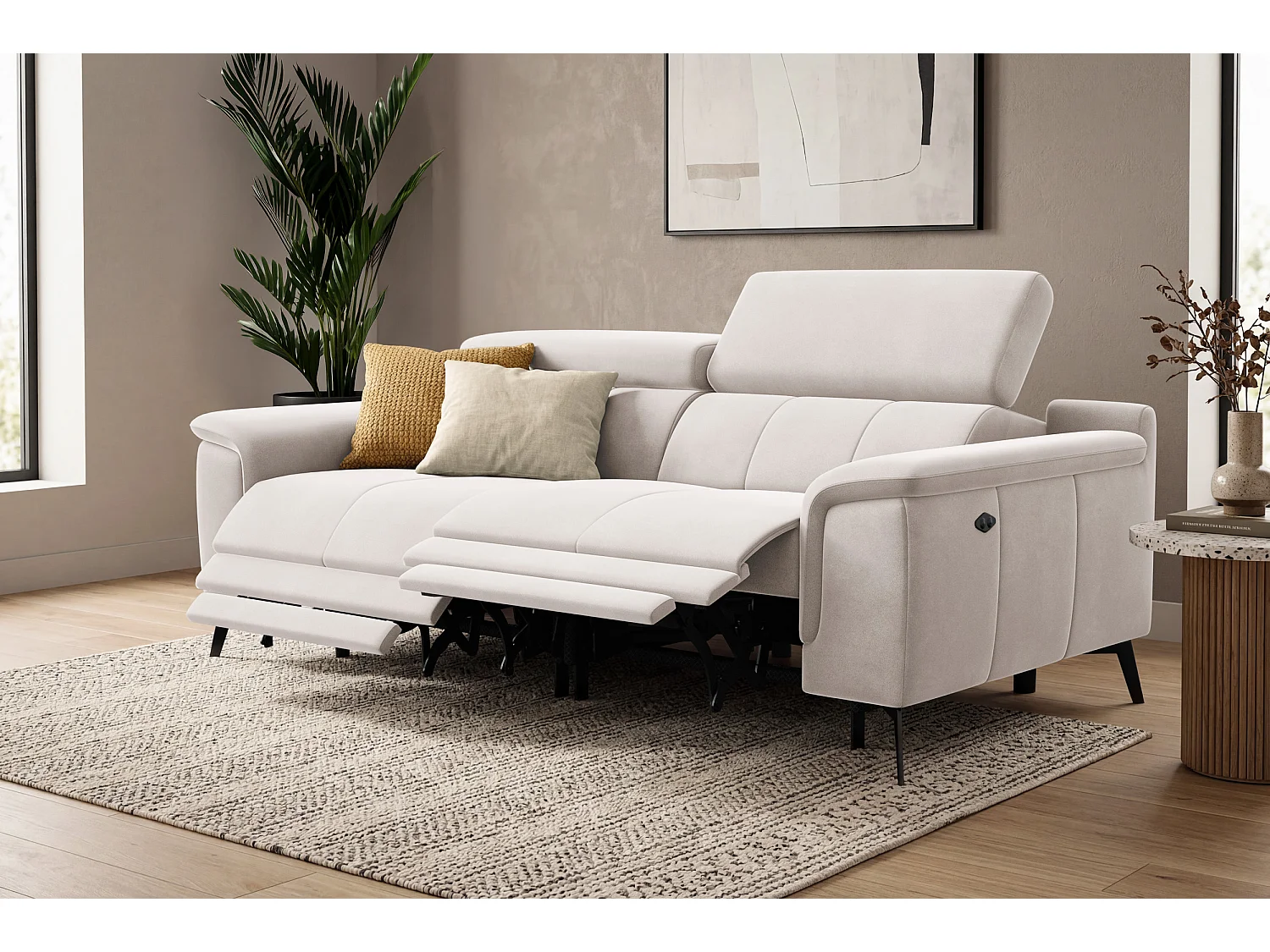 Sofa Relax 3-Sitzer FIERO, Beiger Veloursstoff