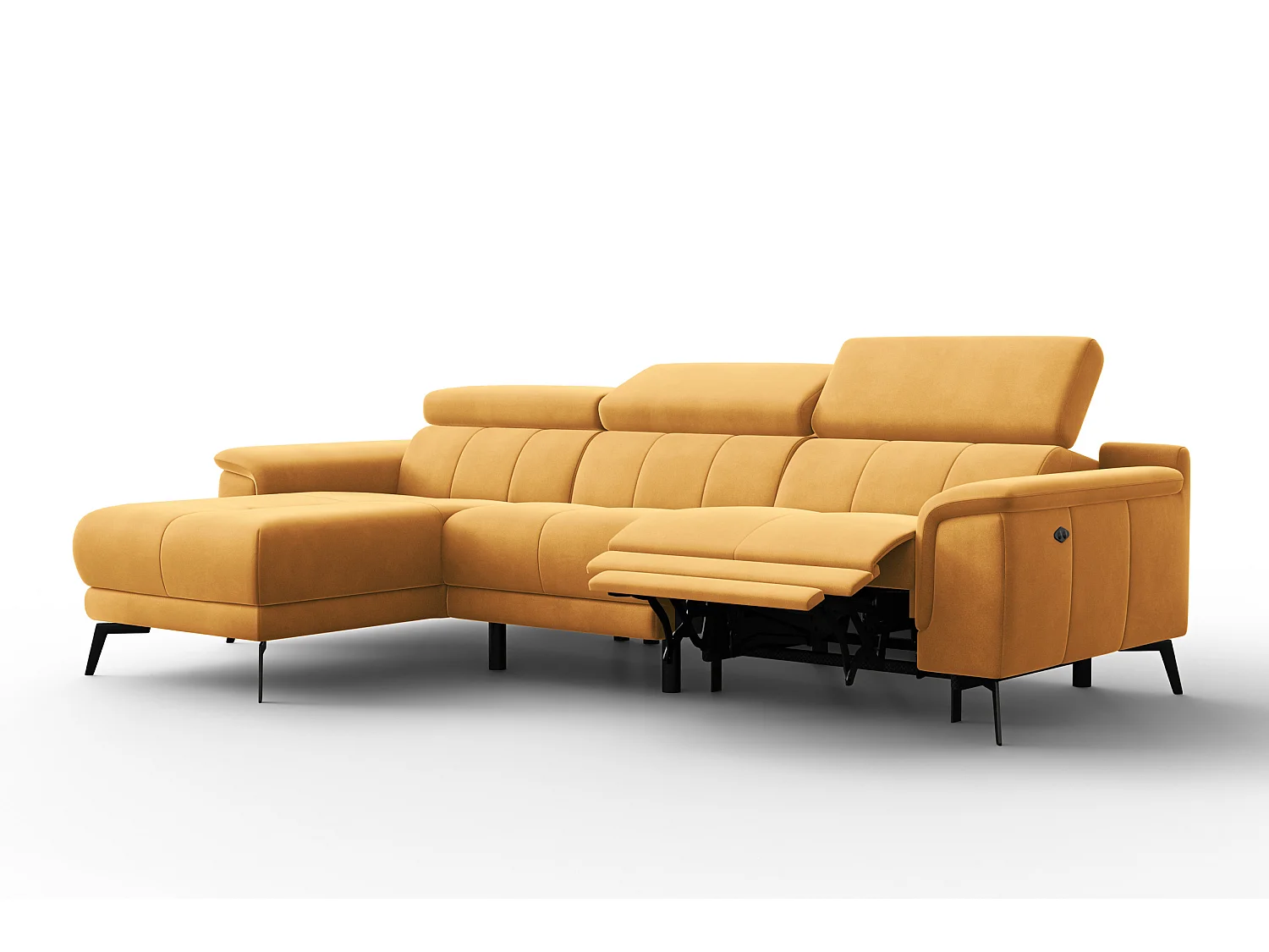 CANAPÉ D'ANGLE RELAX FIERO 4 places gauche, tissu velours jaune