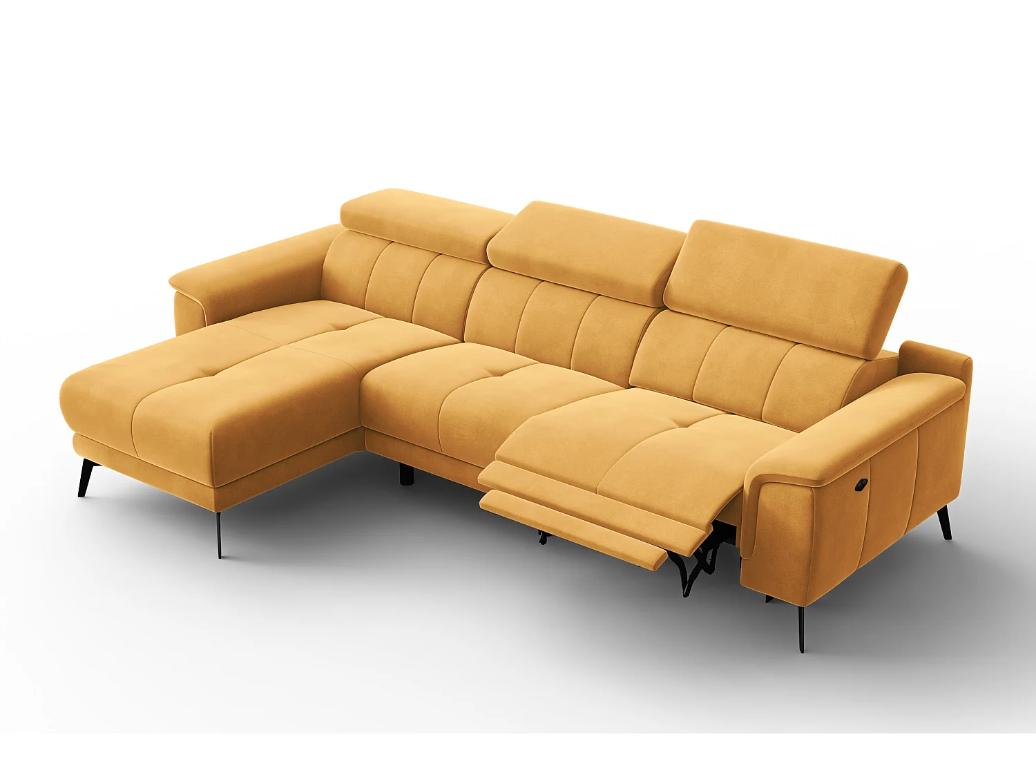 CANAPÉ D'ANGLE RELAX FIERO 4 places gauche, tissu velours jaune