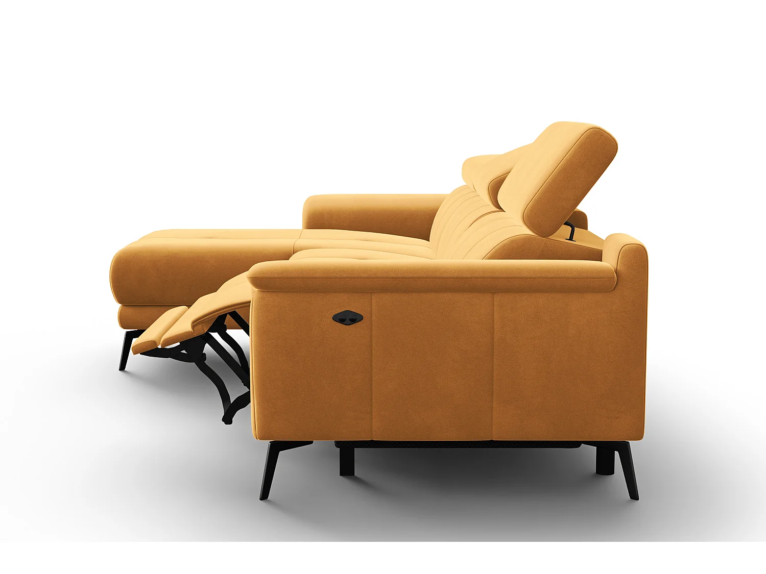 CANAPÉ D'ANGLE RELAX FIERO 4 places gauche, tissu velours jaune
